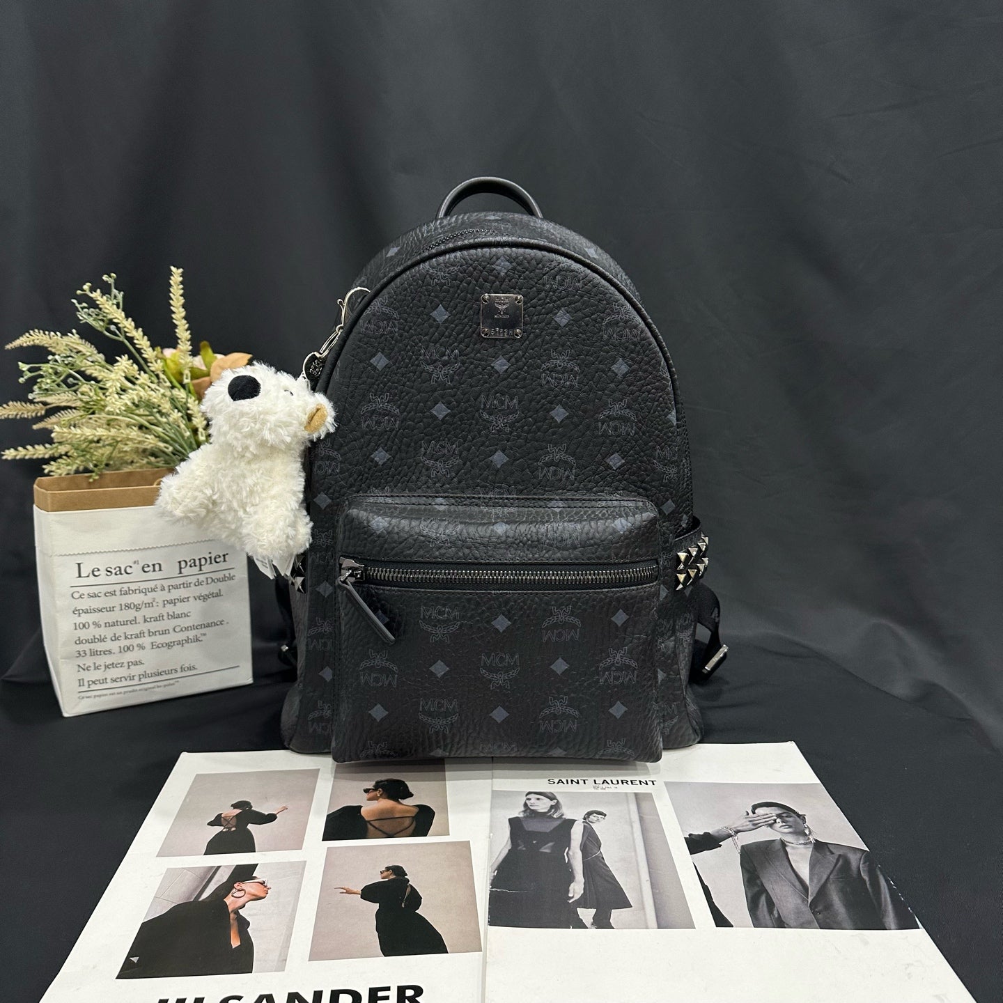 MCM - Stark Backpack - Visetos coated canvas with leather trim - Black - (Small)