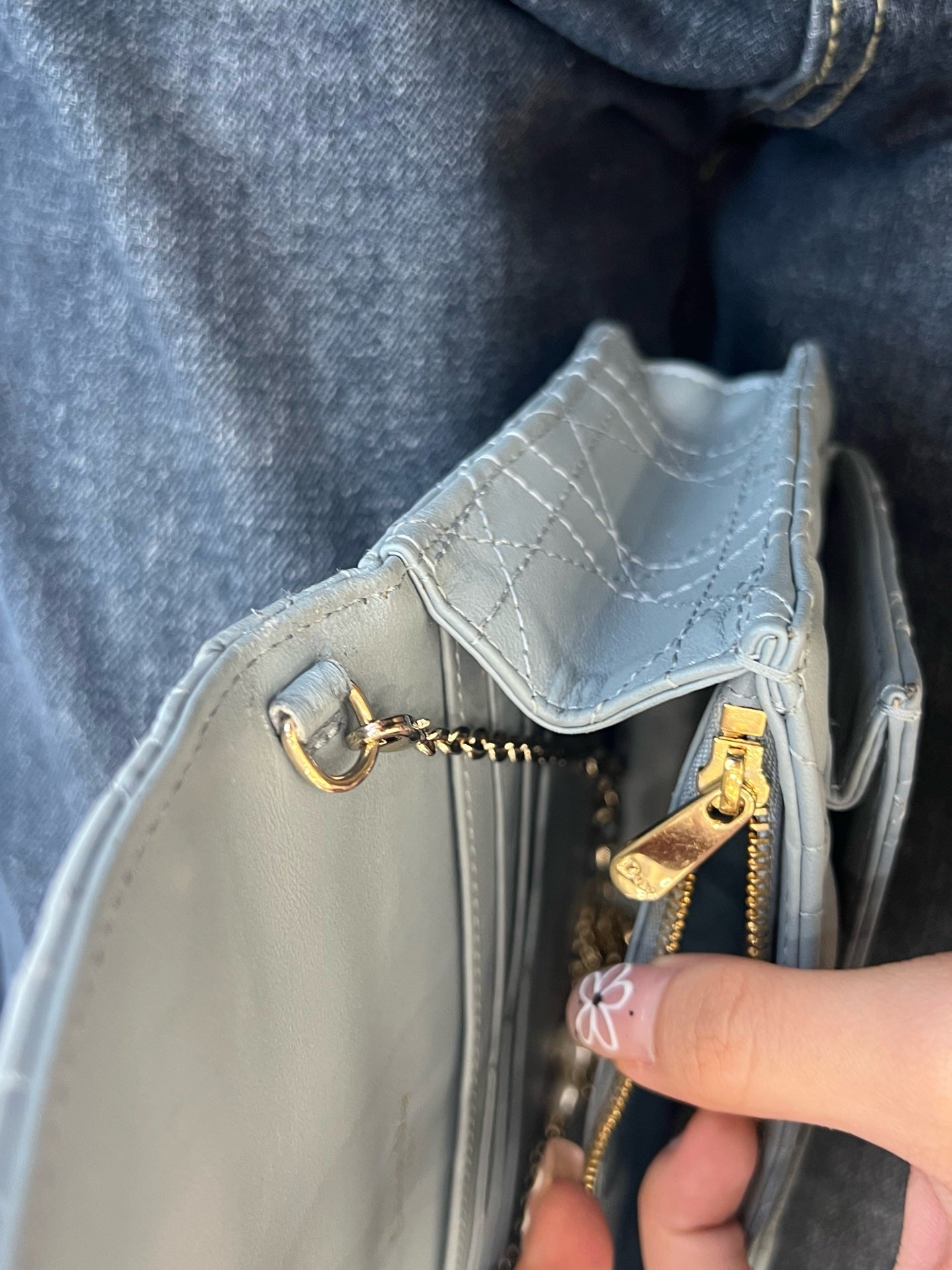 Dior - Daily Miss Lady WOC Pearl Chain Bag - Leather - Blue - (mini)