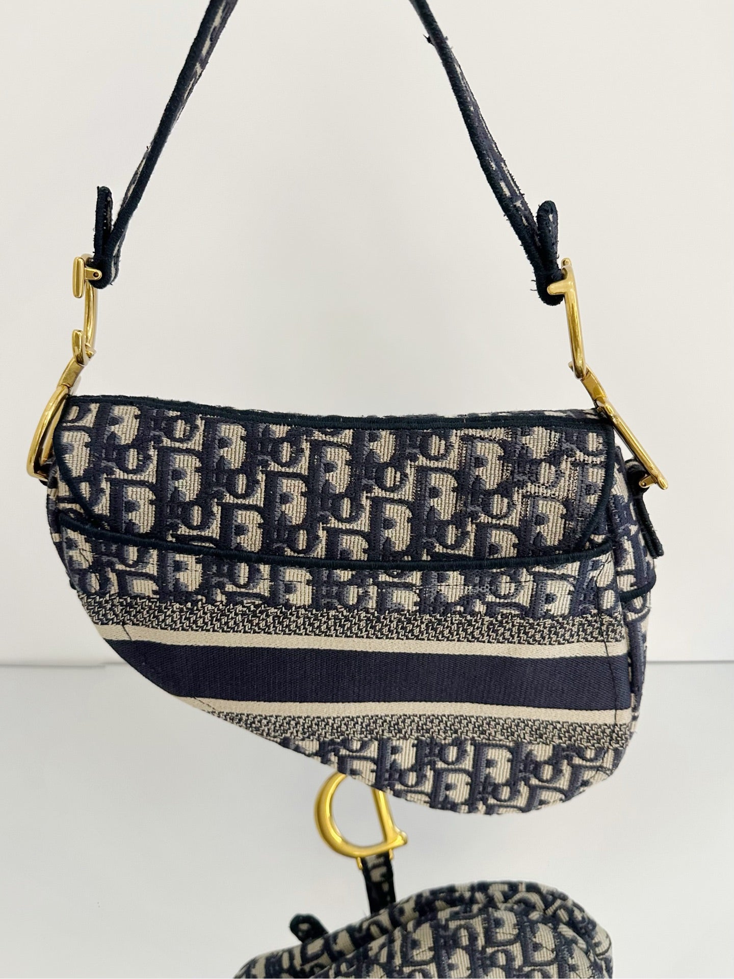 Dior - Saddle Bag - Embroidered canvas - Navy - (Medium)
