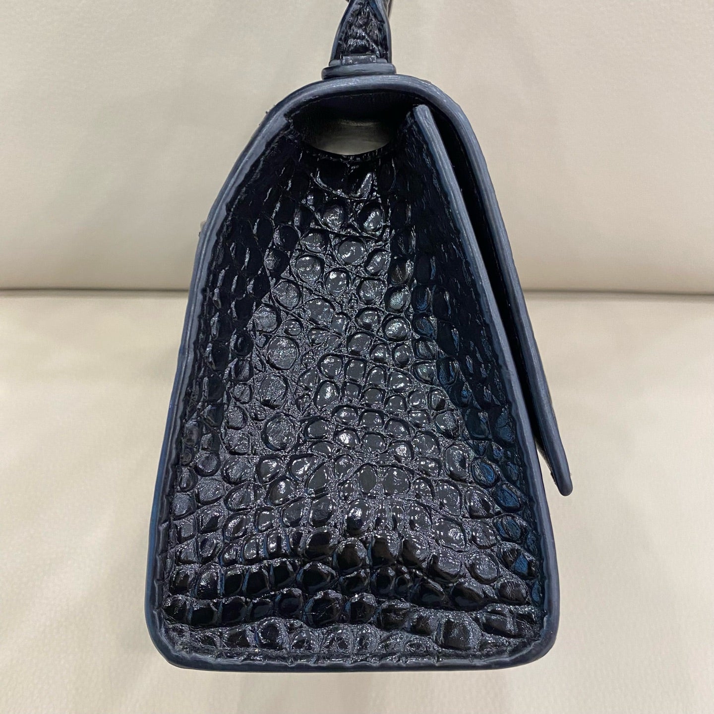Balenciaga - Hourglass Bag - Crocodile embossed patent leather - Black - (small)