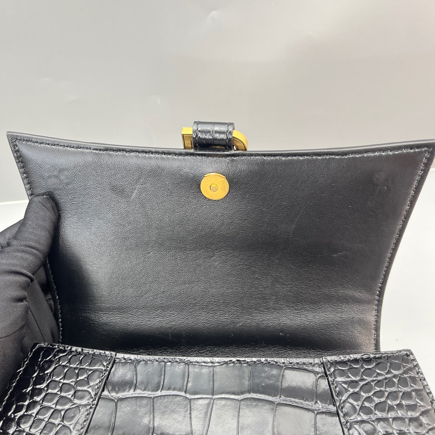 Balenciaga - Hourglass S Bag - Croc-embossed calfskin leather - Black - (Small)