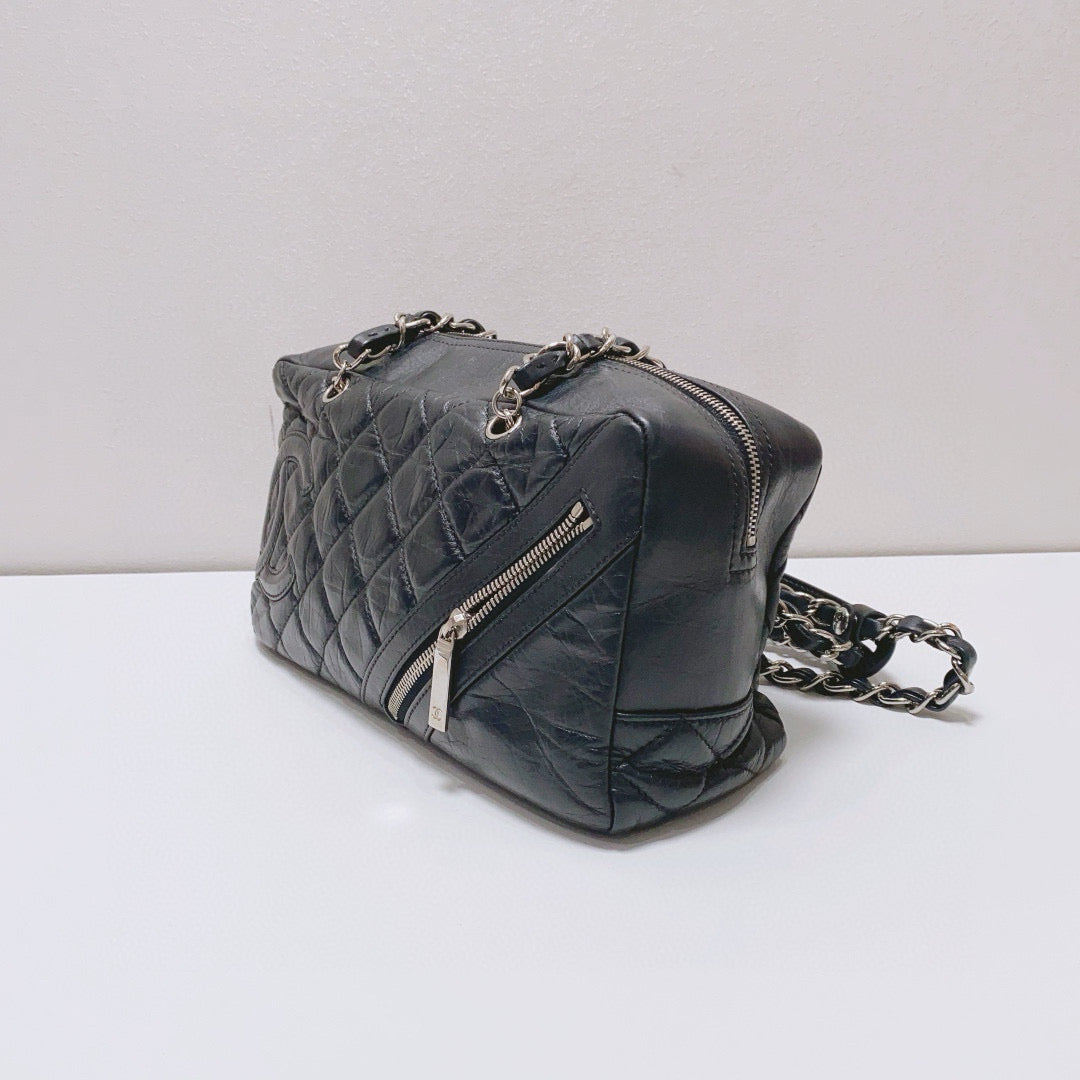 Chanel - Cambon Bowling Bag - Lambskin leather - Black with Silver-Tone Hardware - (medium)