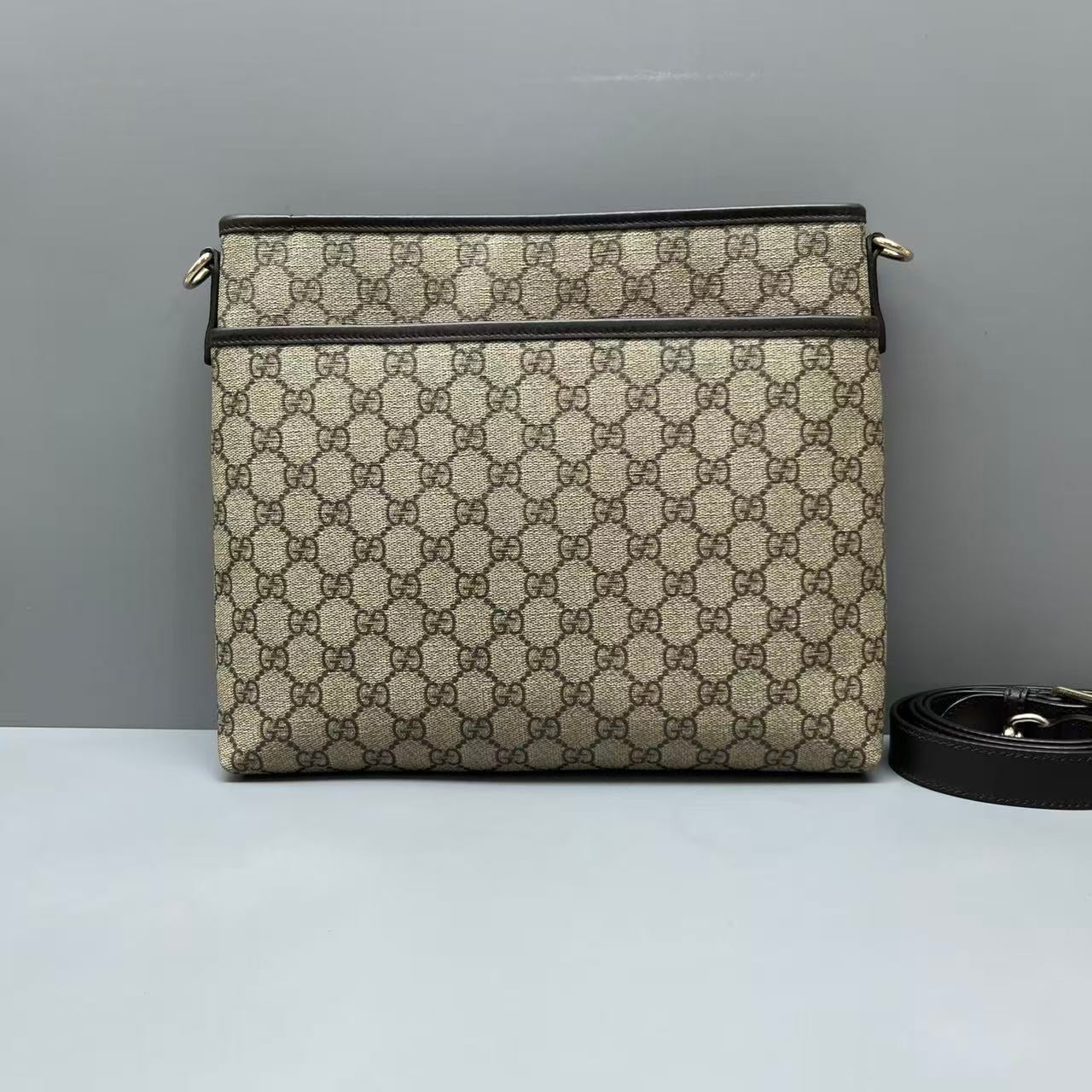 Gucci - GG Supreme Shoulder Bag - Coated canvas with leather trim - Beige - (medium)