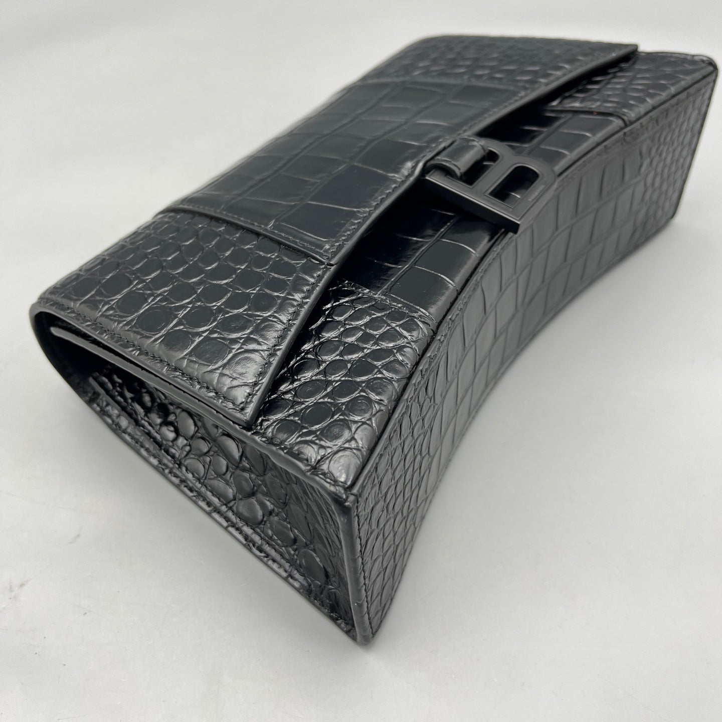 Balenciaga - Hourglass Mini - Calfskin leather with crocodile embossing - Black - (mini)