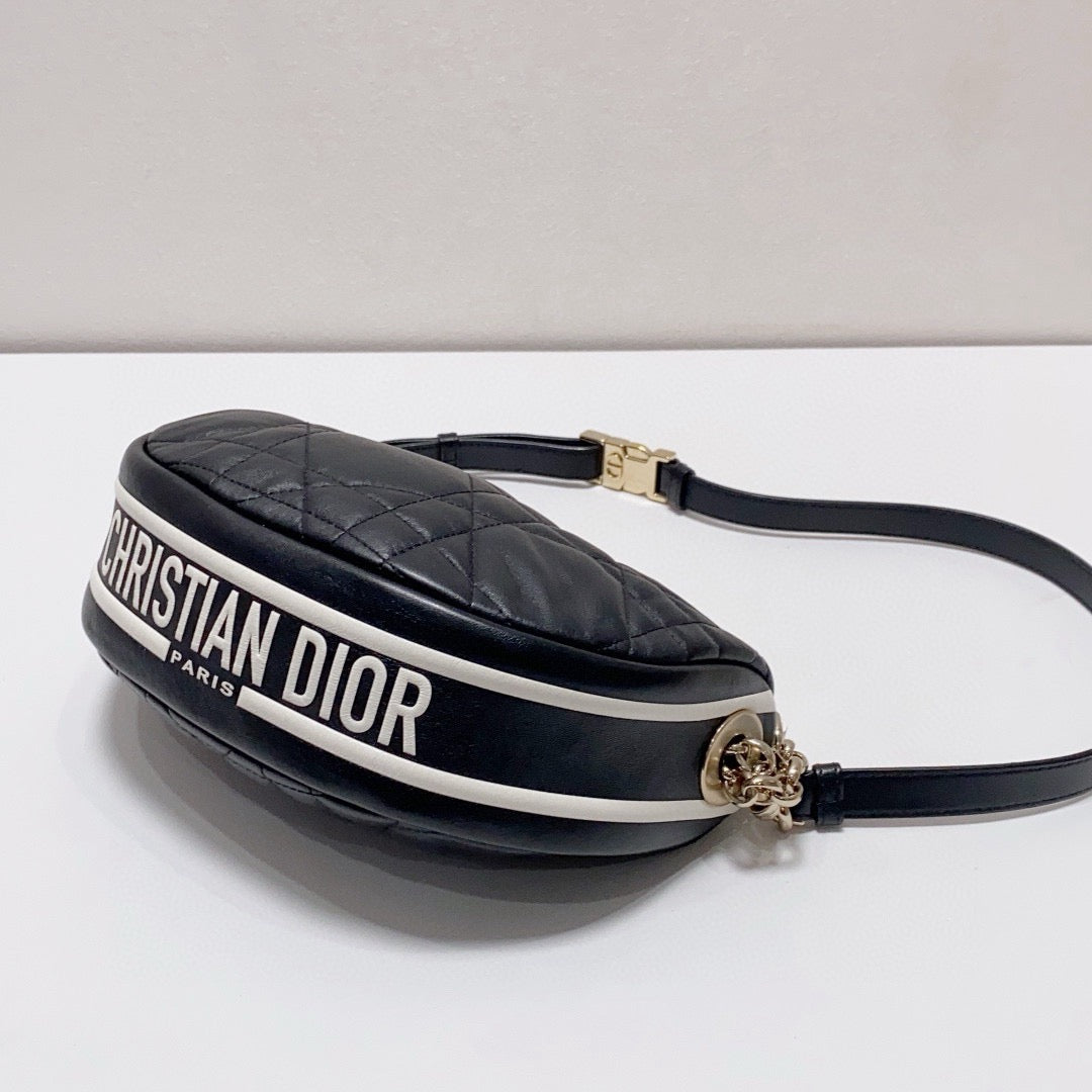Dior - Dior Vibe Cannage Half-Moon Bag - Lambskin leather - Black - (mini)