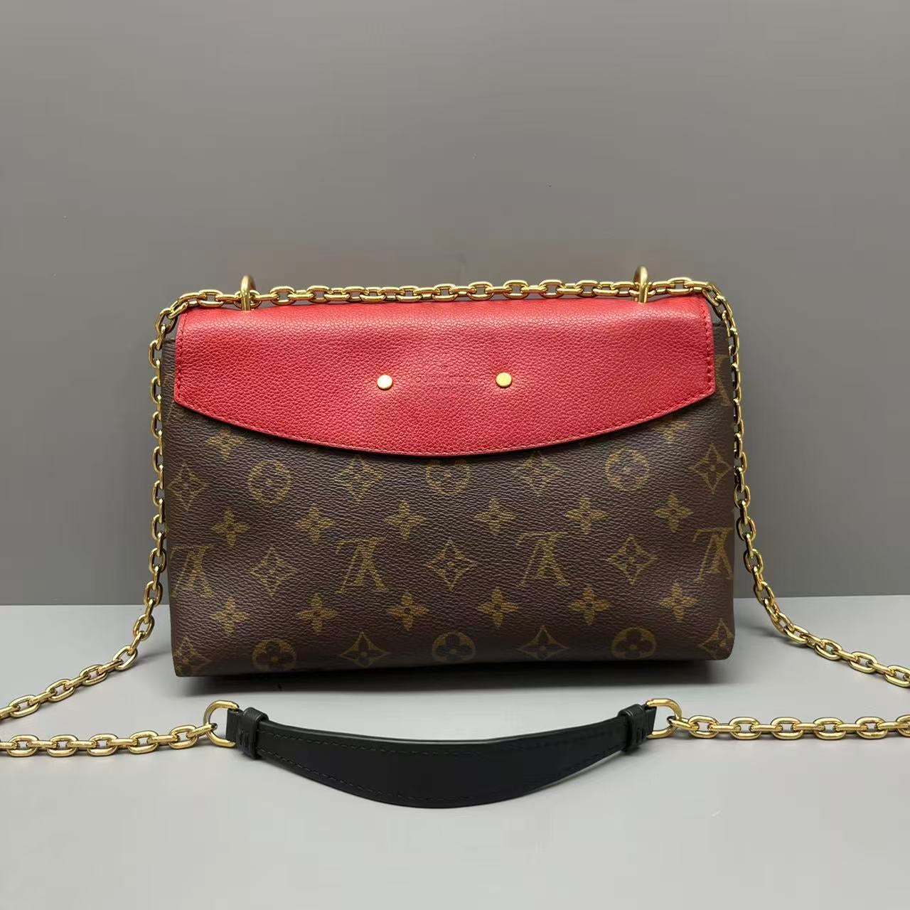 Louis Vuitton - Saint Placide - Monogram coated canvas and grained leather - Brown and Red - (small)