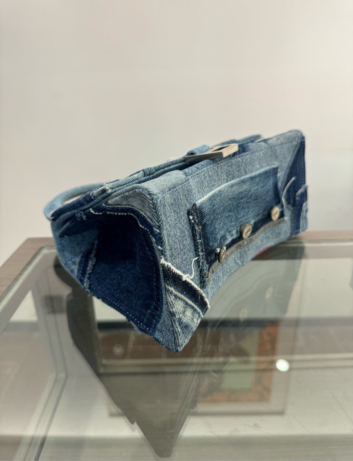 Balenciaga - Hourglass Patchwork Denim Top Handle Bag - Denim - Blue - (Small)