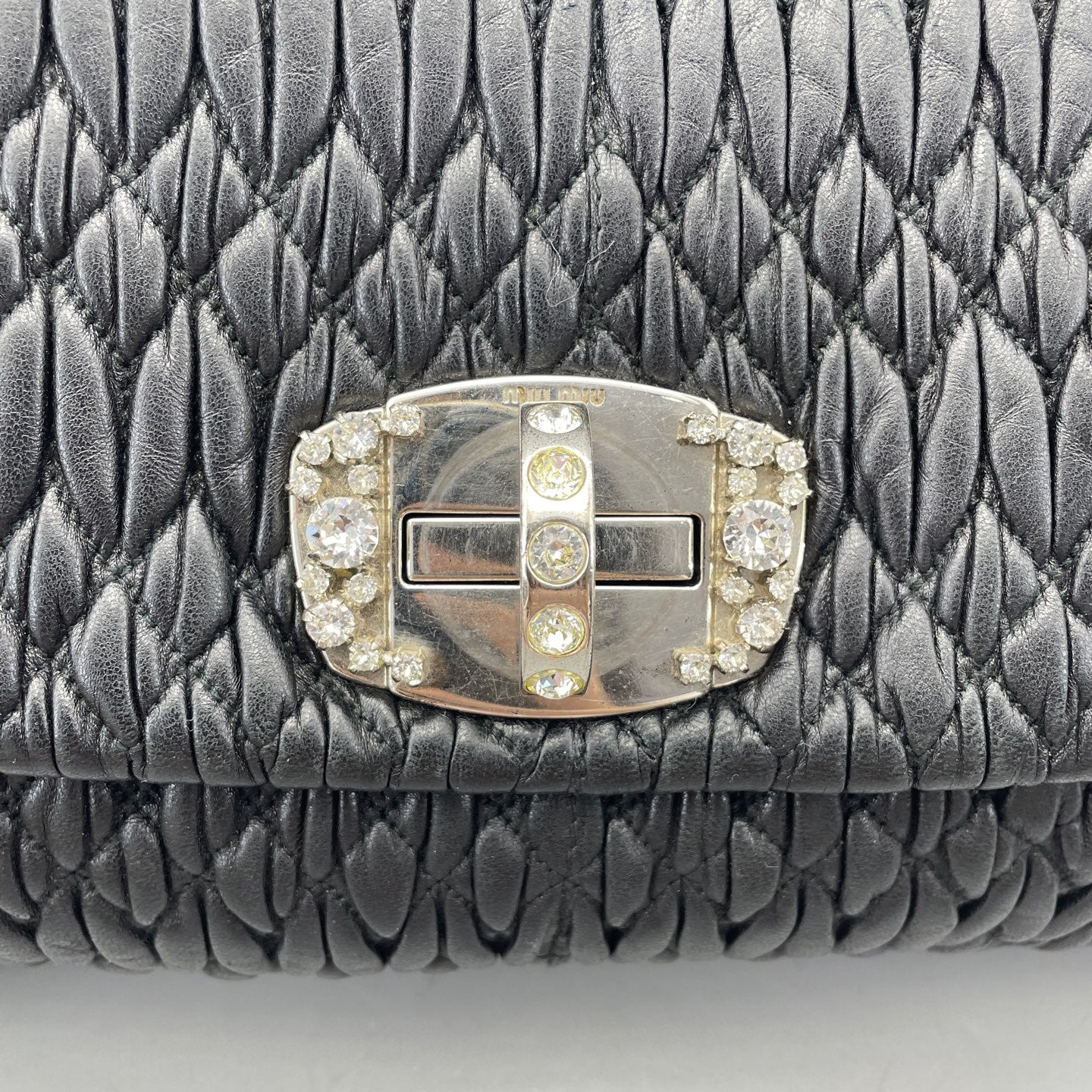 Miu Miu - Matelassé Gem-Embellished Chain Shoulder Bag / Clutch - Leather - Black - (medium)