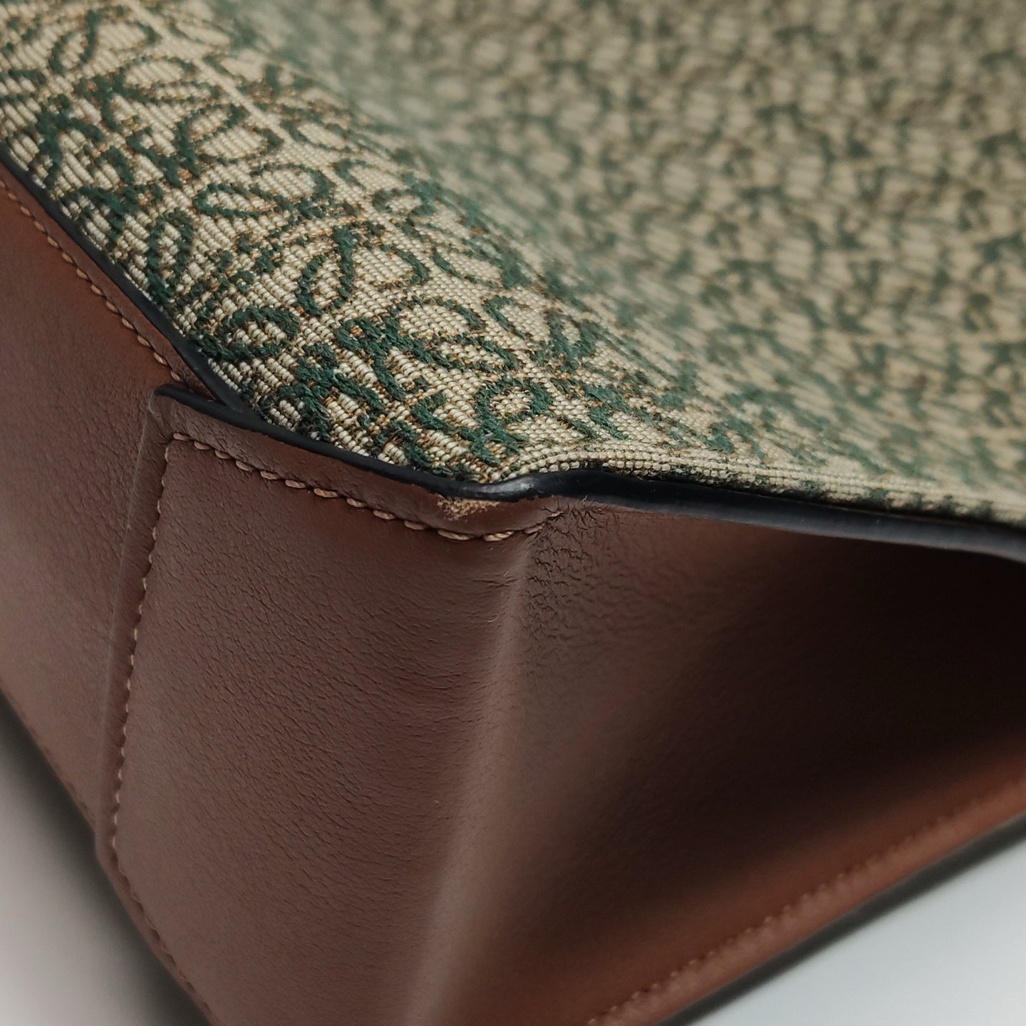 Loewe - Buckle Tote - Canvas with calfskin leather trim - Beige and Green with Brown Leather Trim - (medium)