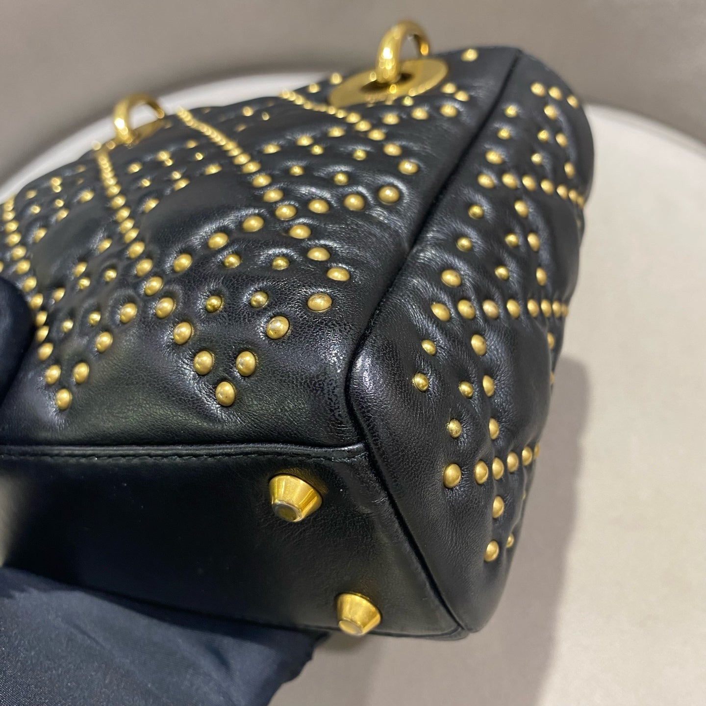 Dior - Lady Dior (Studded) - Lambskin leather with gold-tone rivets - Black - (Mini)