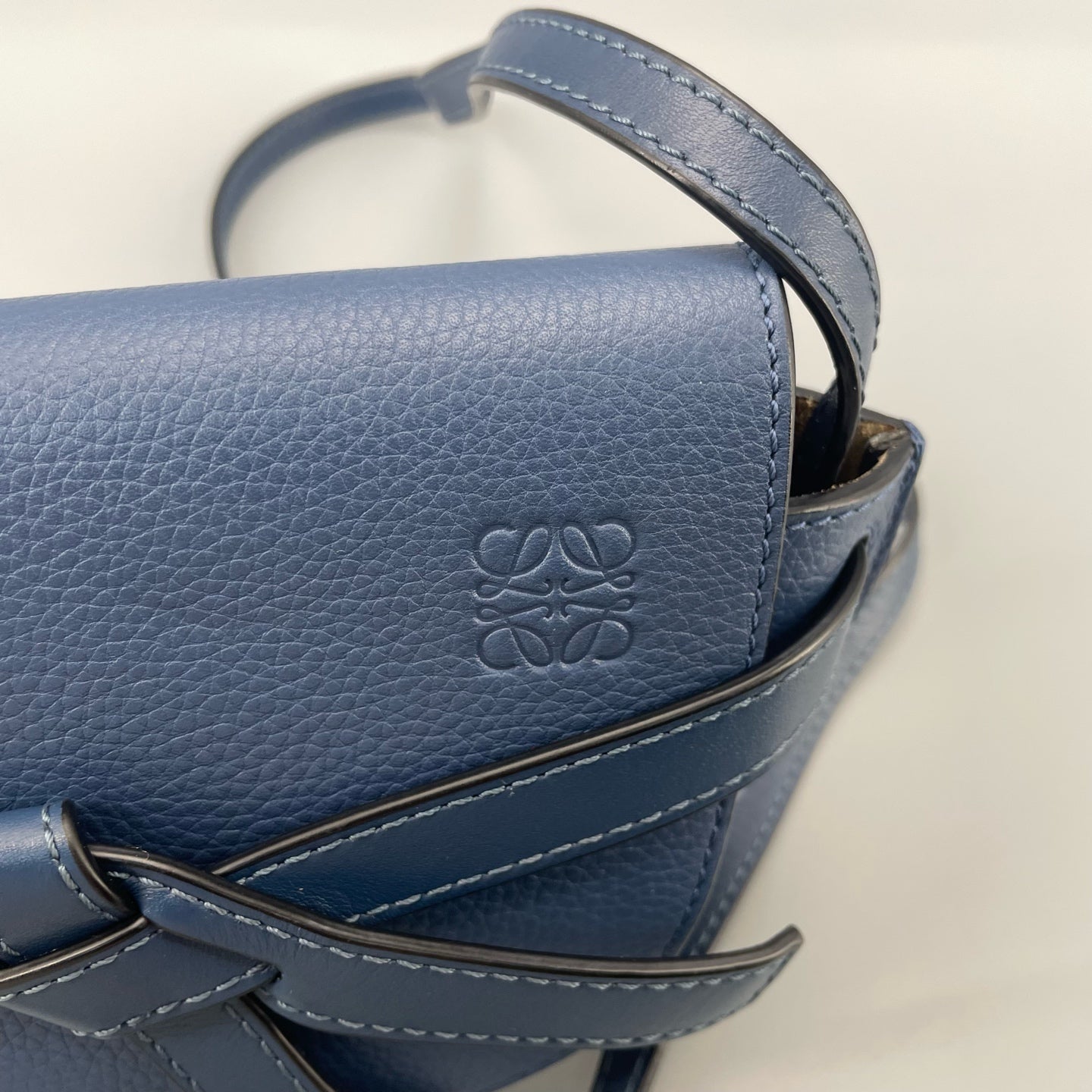 Loewe - Gate Mini Saddle Bag - Grained leather - Blue - (mini)