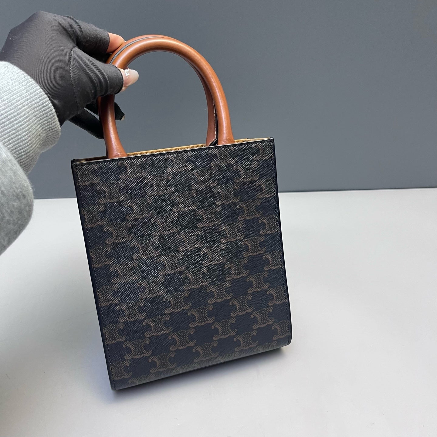 Celine - Triomphe Monogram Mini Vertical Cabas - Triomphe coated canvas with leather trim - Dark Brown - (Mini)