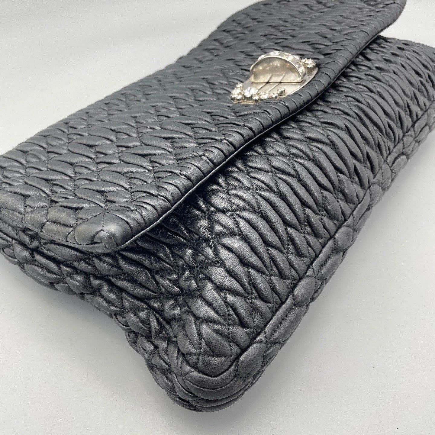 Miu Miu - Matelassé Crystal Chain Bag - Leather - Black - (medium)