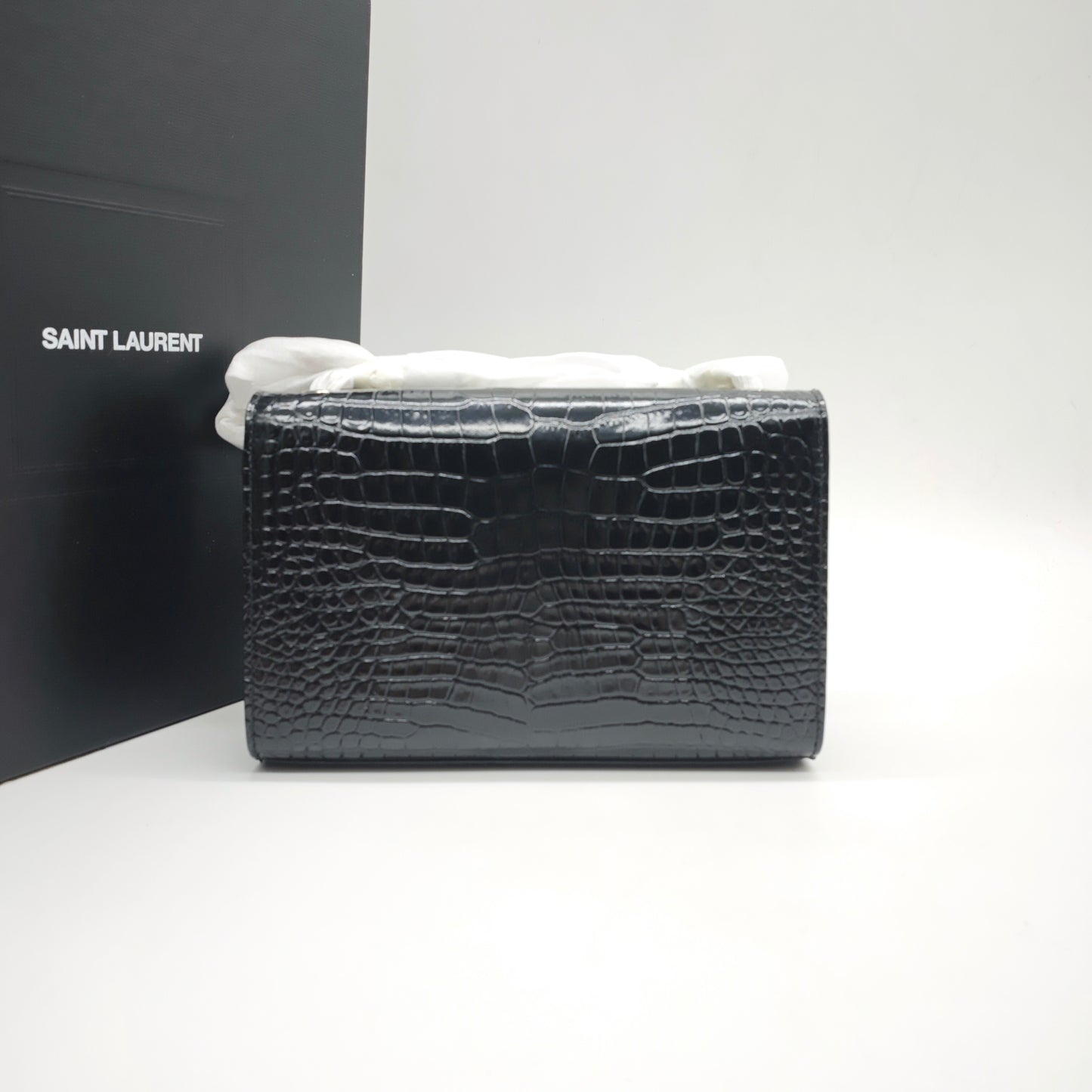 Saint Laurent - Kate Small Chain Bag with Tassel - Calfskin leather with crocodile embossing - Black - (small)