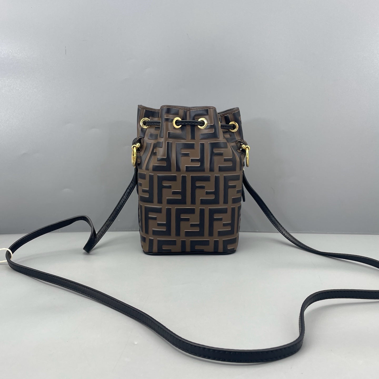 Fendi - Mini Bucket Bag - Embossed FF leather with smooth leather trim - Brown - (mini)