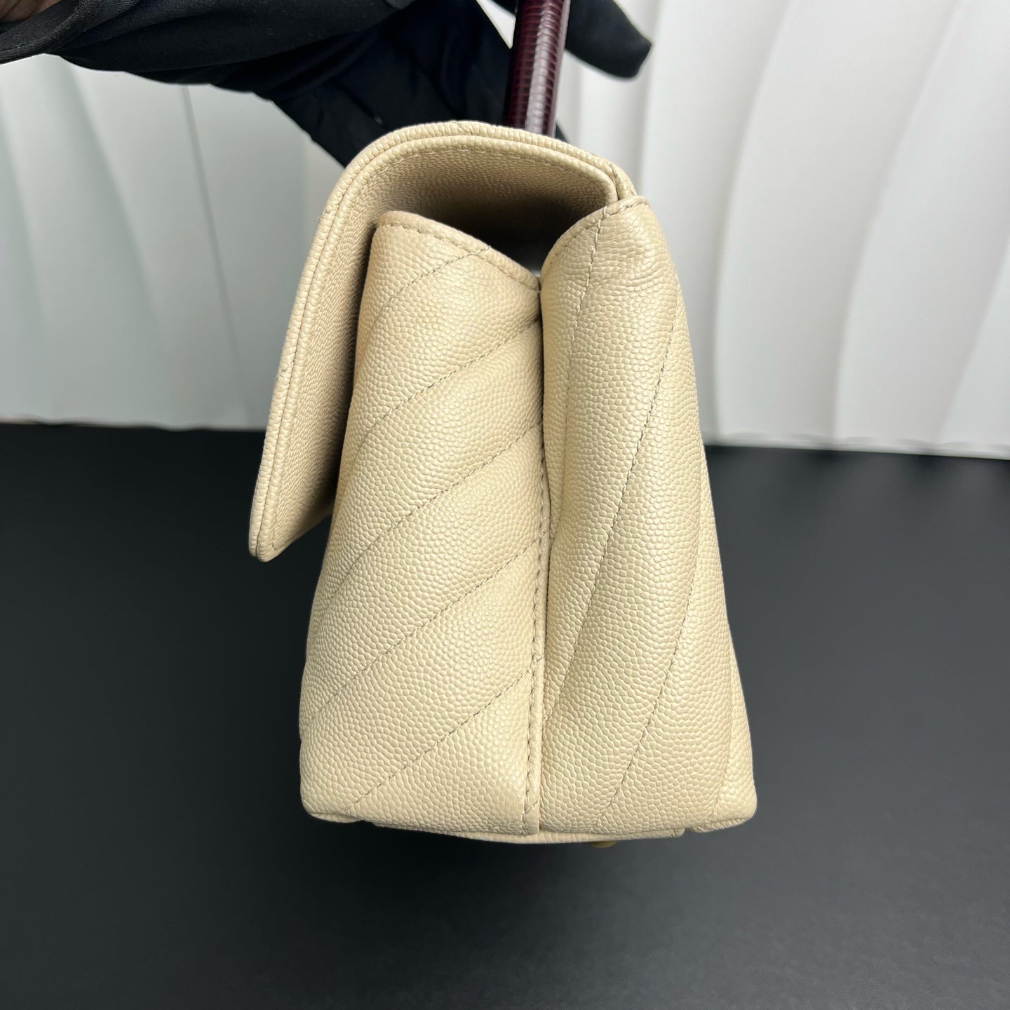 Chanel - Coco Handle Small - Caviar leather with exotic lizard skin handle - Beige - (Small)