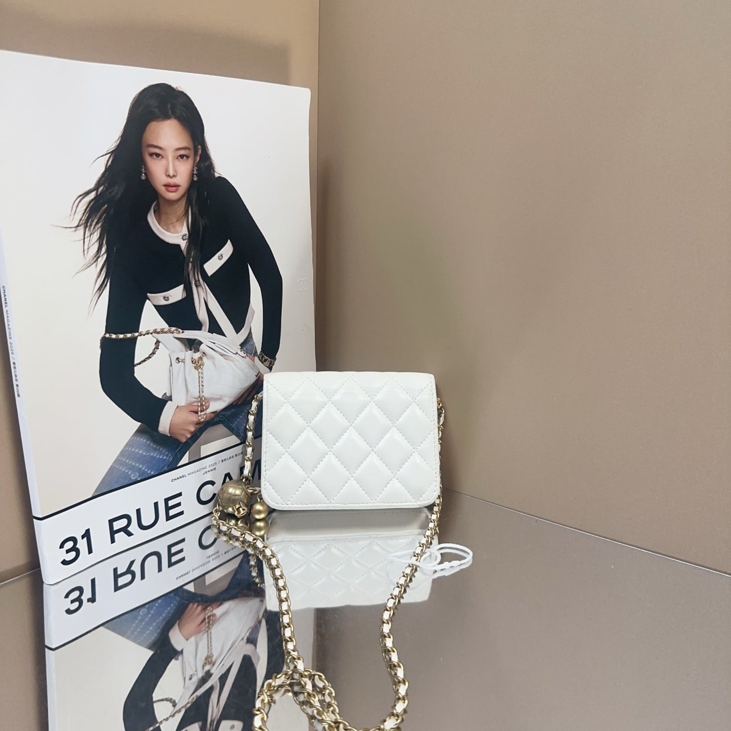 Chanel - Mini Flap Bag with Gold Ball Charm - Lambskin leather - White - (mini)