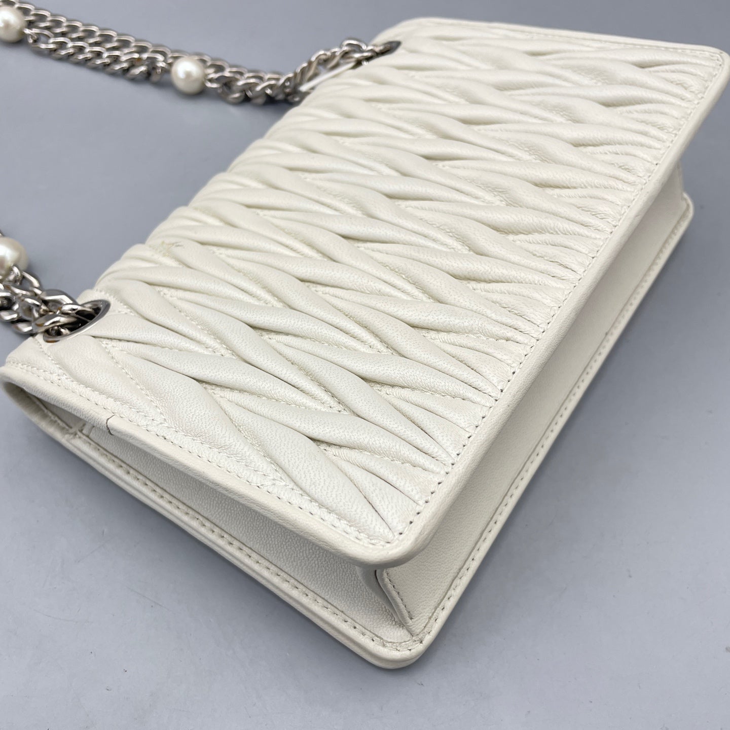 Miu Miu - Matelassé Jewel Chain Bag - Leather - White - (mini)
