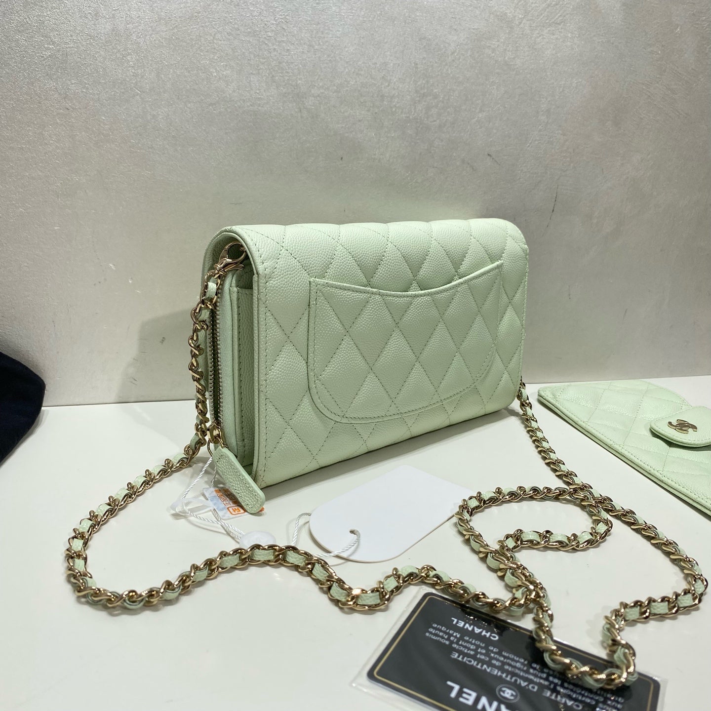 Chanel - Classic Flap Wallet on Chain (WOC) 2-in-1 - Caviar leather - Mint Green - (Small)