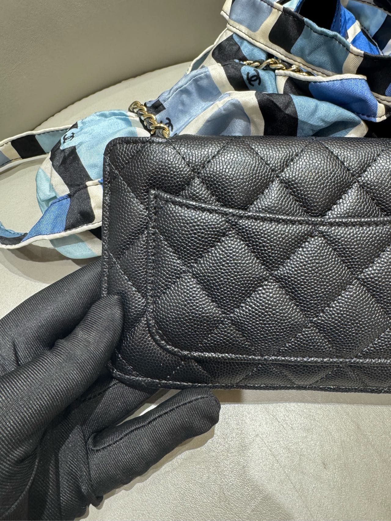 Chanel - 2-in-1 Folding Canvas Tote with Detachable Mini Flap Bag - Canvas and Grained Leather - Blue, White, and Black - (Large)