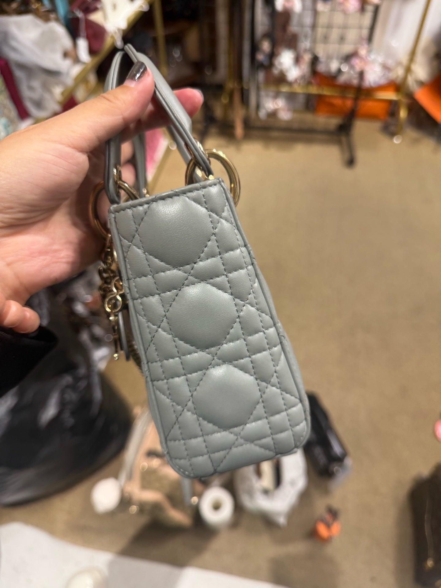 Dior - Lady Dior Mini - Lambskin leather - Grey with Gold-Tone Hardware - (mini)