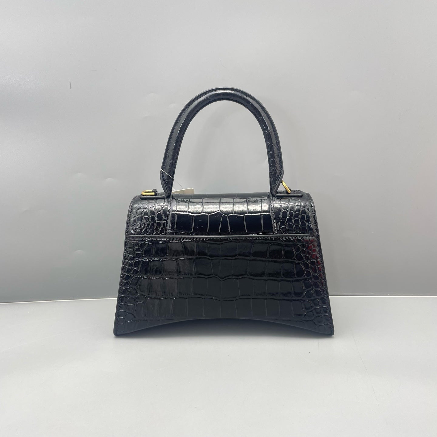 Balenciaga - Hourglass S Bag - Croc-embossed calfskin leather - Black - (Small)