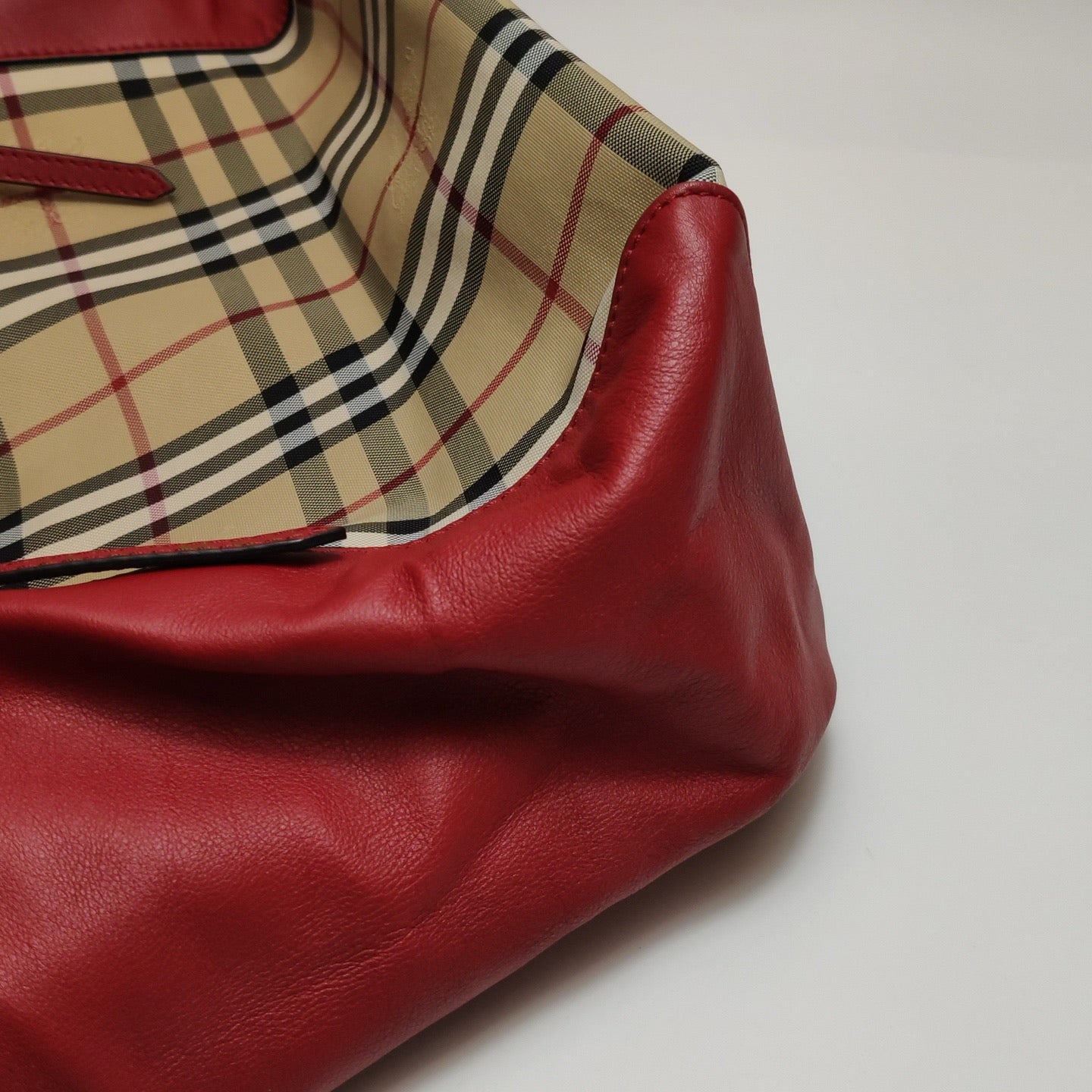 Burberry - Nova Check Leather Trim Tote Bag - Coated canvas with pebbled leather trim - Multicolour (beige, black, red, white, blue check with red leather) - (Medium)