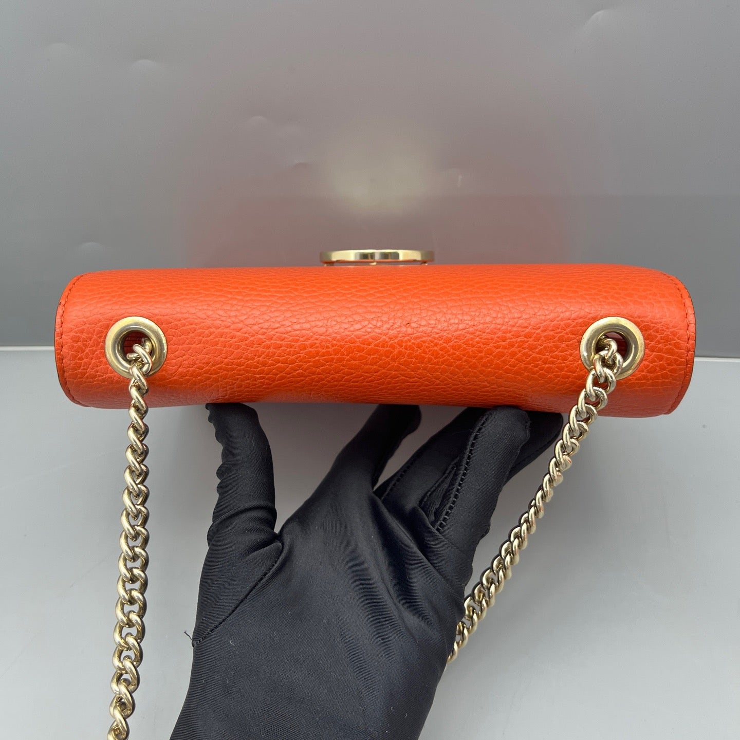 Gucci - Interlocking G Accordion Flap Bag - Grained leather - Orange - (Small)