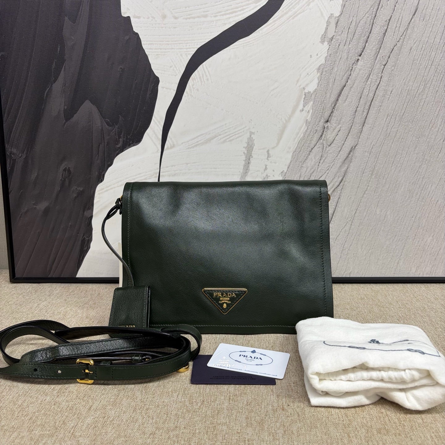 Prada - 1BD085 Glace Calf Flap Messenger Bag - Glace Calf leather - Emerald Green - (medium)
