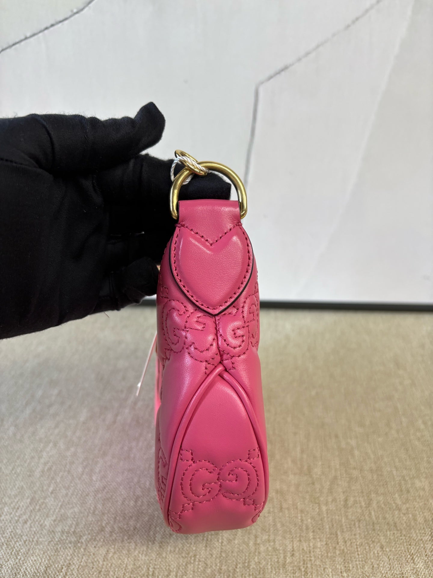 Gucci - Matelassé Half-Moon Bag - Leather - Pink - (Mini)