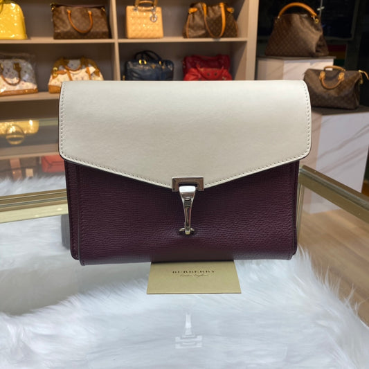 Burberry - Two-Tone Leather Shoulder Bag - Grained leather and smooth leather - Burgundy and Cream with Silver-Tone Hardware - (medium)