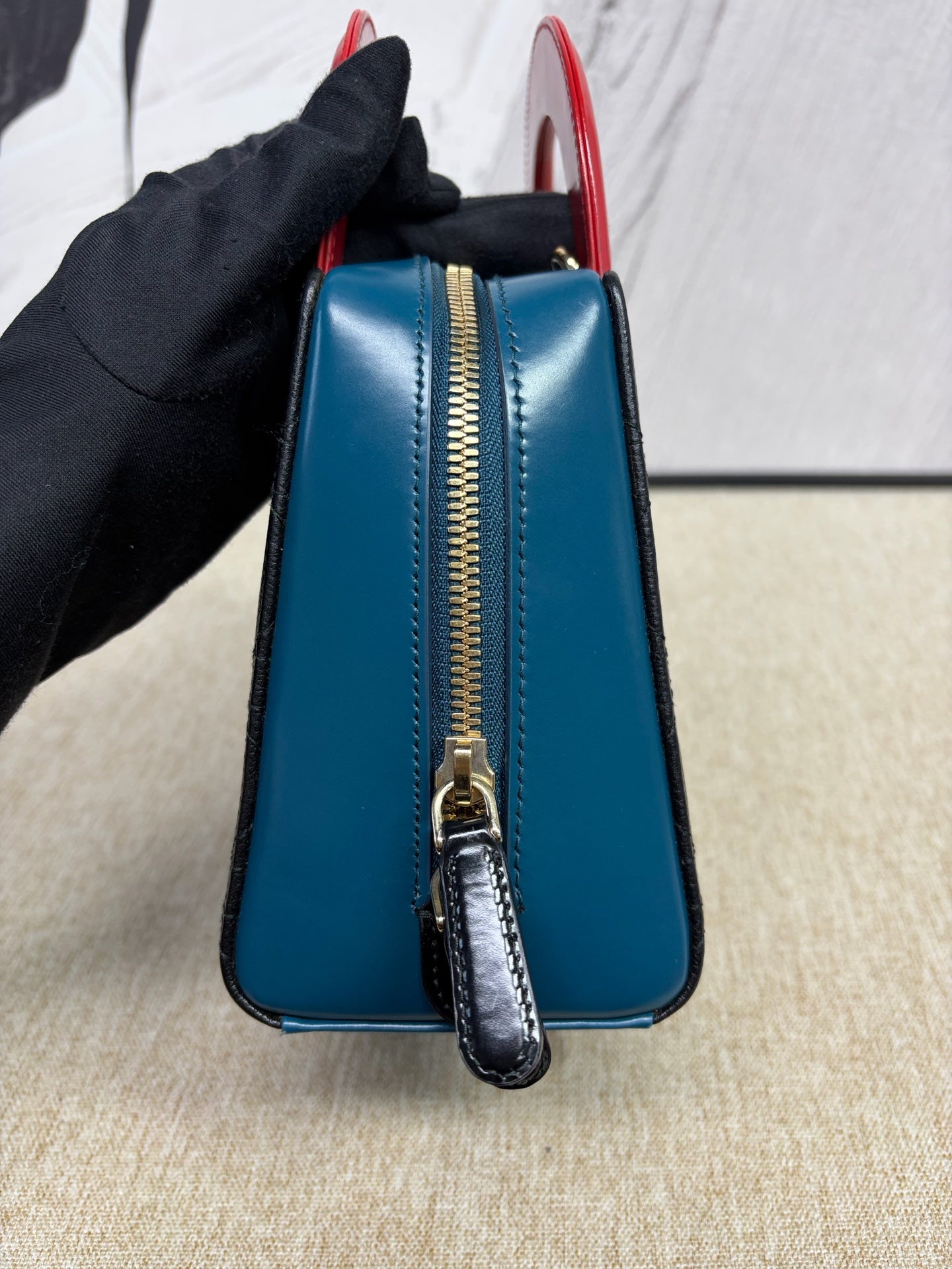 Dior - Lady Dior Mini Christmas Limited Edition Beaded Embroidered - Cowhide leather - Black with Blue side panels and Red handles - (Mini)