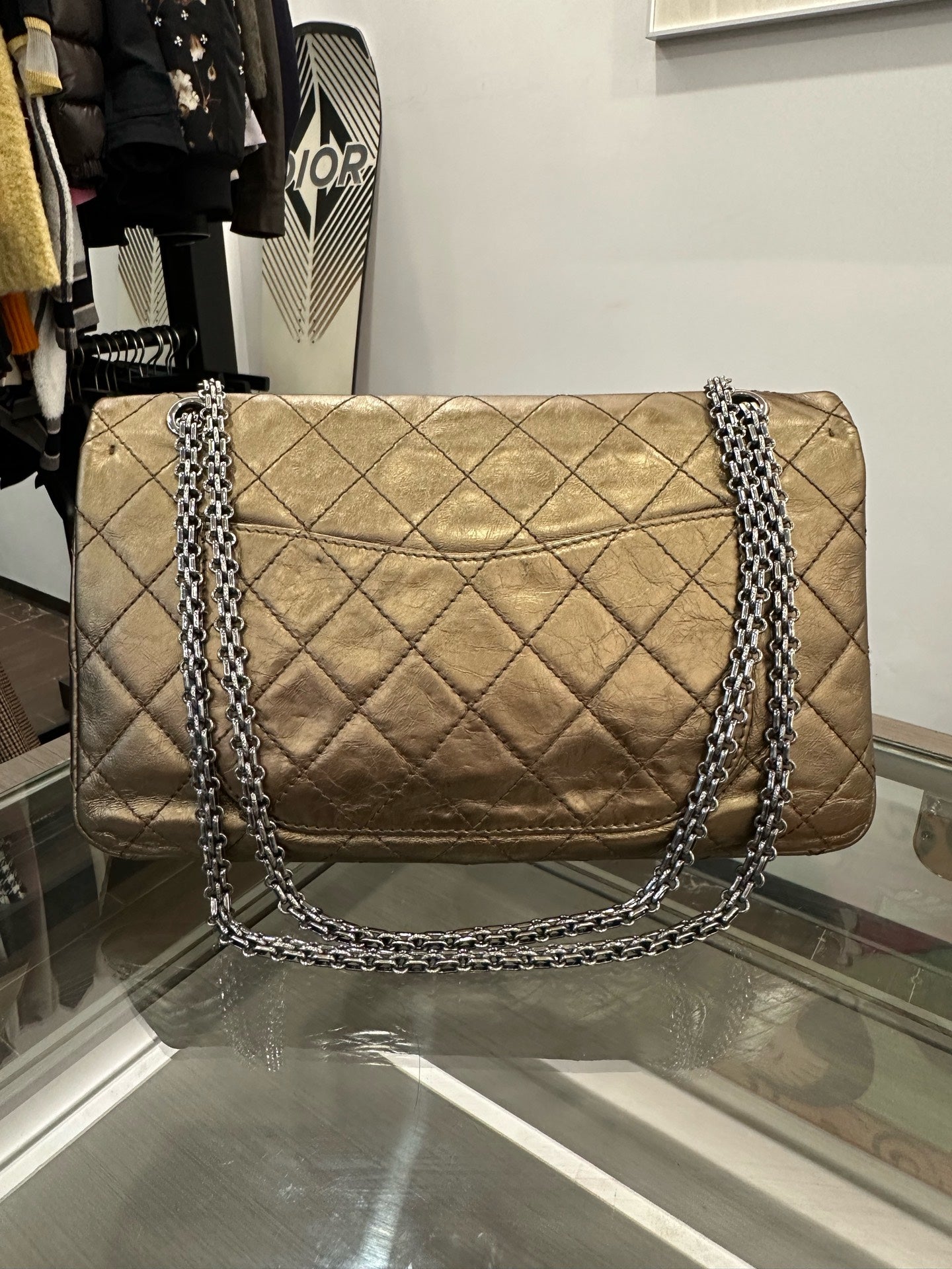 Chanel - 2.55 Reissue Flap Bag - Aged Calfskin Leather - Bronze with Silver-Tone Hardware - (Large)