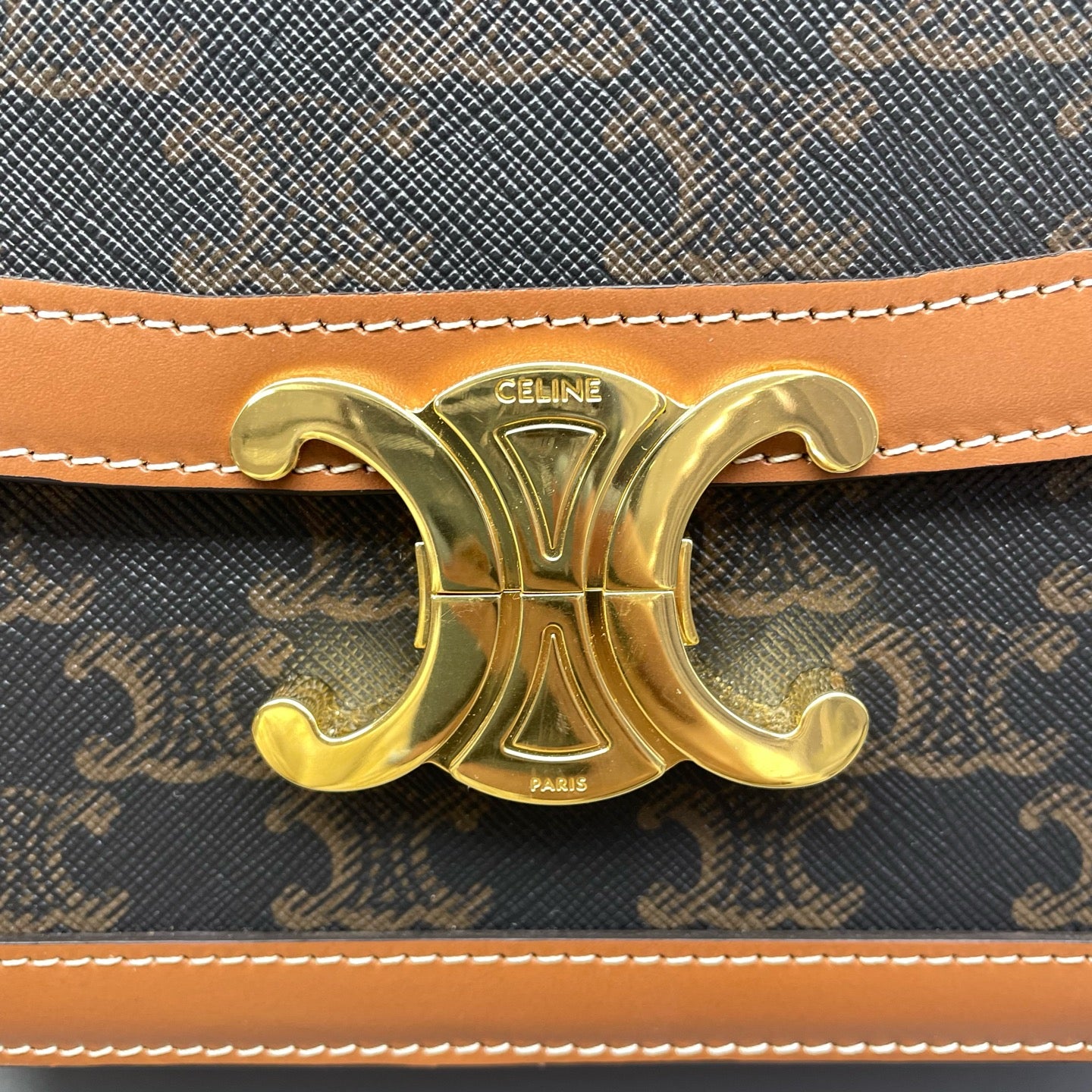 Celine - Teen Triomphe Box Bag - Triomphe Canvas and Leather - Brown with Camel accents - (small)