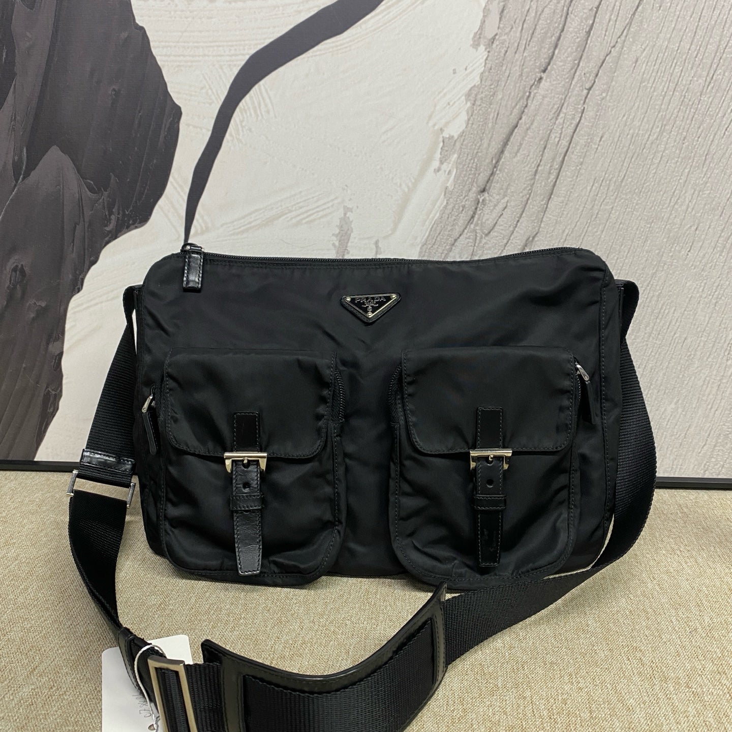 Prada - Nylon Messenger Bag - Nylon with leather trim - Black - (medium)