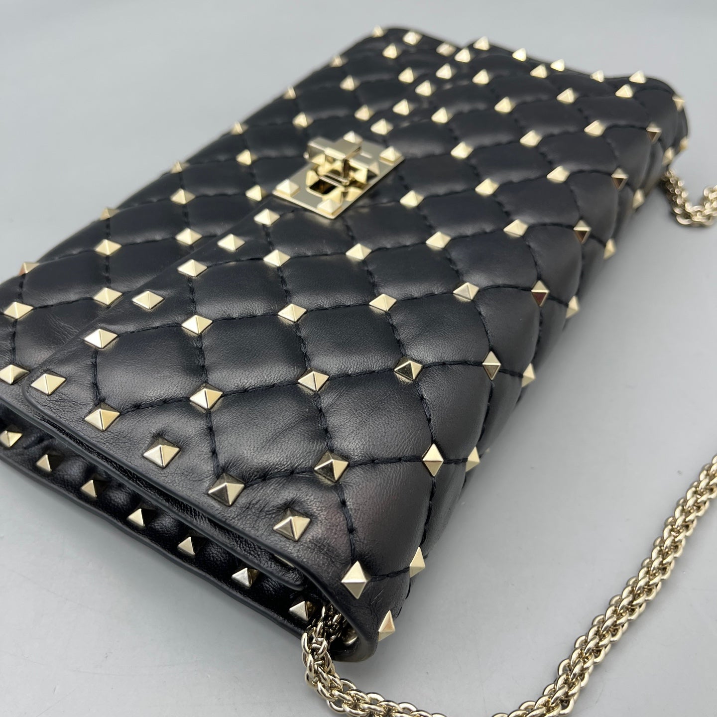 Valentino - Rockstud Wallet on Chain - Leather - Black - (mini)