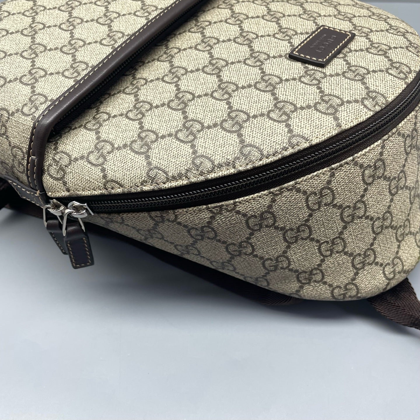 Gucci - GG Supreme Small Backpack - Coated canvas with leather trim and textile straps - Beige - (Small)
