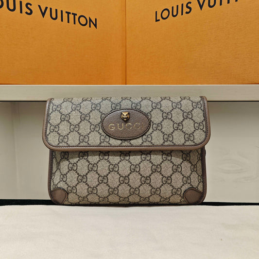 Gucci - Tiger Head Belt Bag - GG Supreme canvas with leather trim - Beige