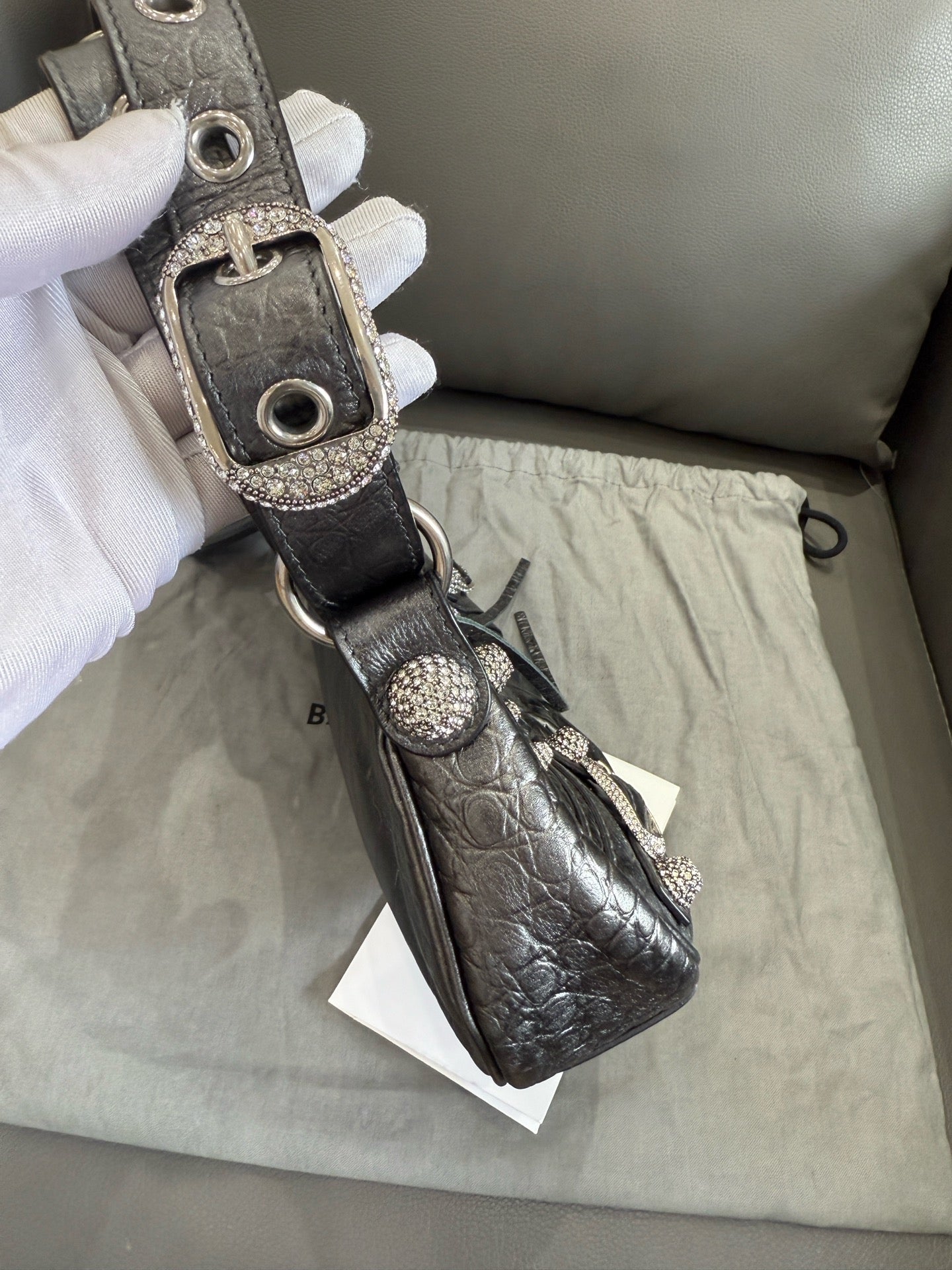 Balenciaga - Le Cagole Mini Shoulder Bag - Crocodile-embossed calfskin leather - Grey - (mini)