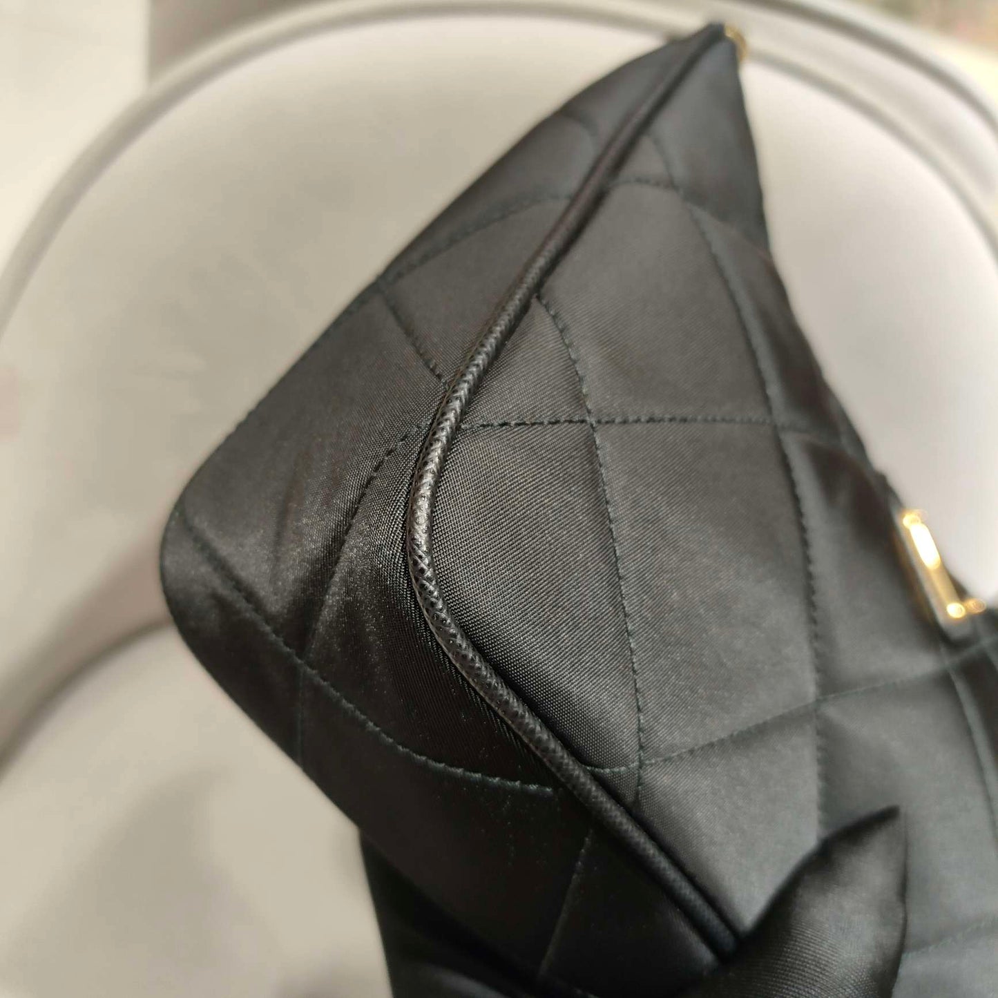 Prada - Re-Edition 1995 Chain Quilted Nylon Handbag - Nylon with Saffiano leather trim - Black with Gold-Tone Hardware - (Small)