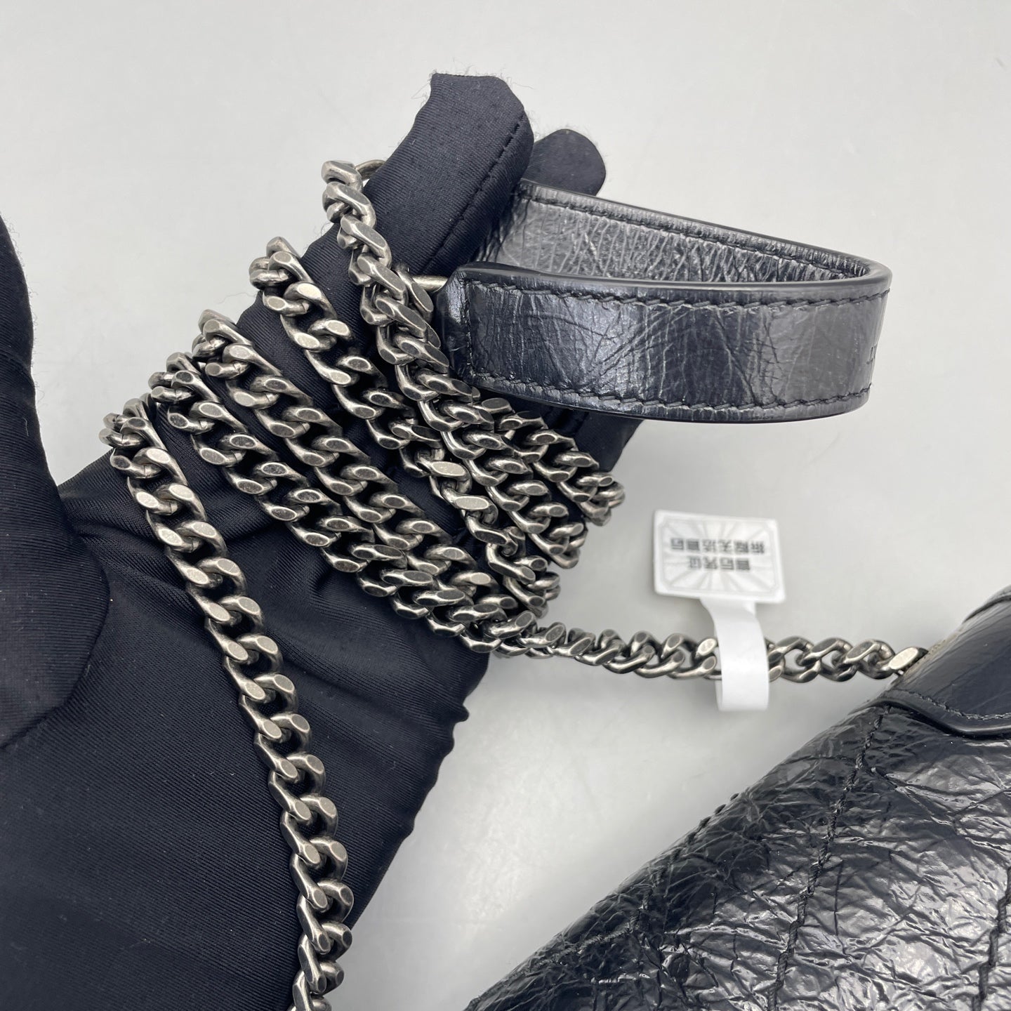 Saint Laurent - Niki Mini Chain Bag - Distressed calfskin leather - Black - (mini)