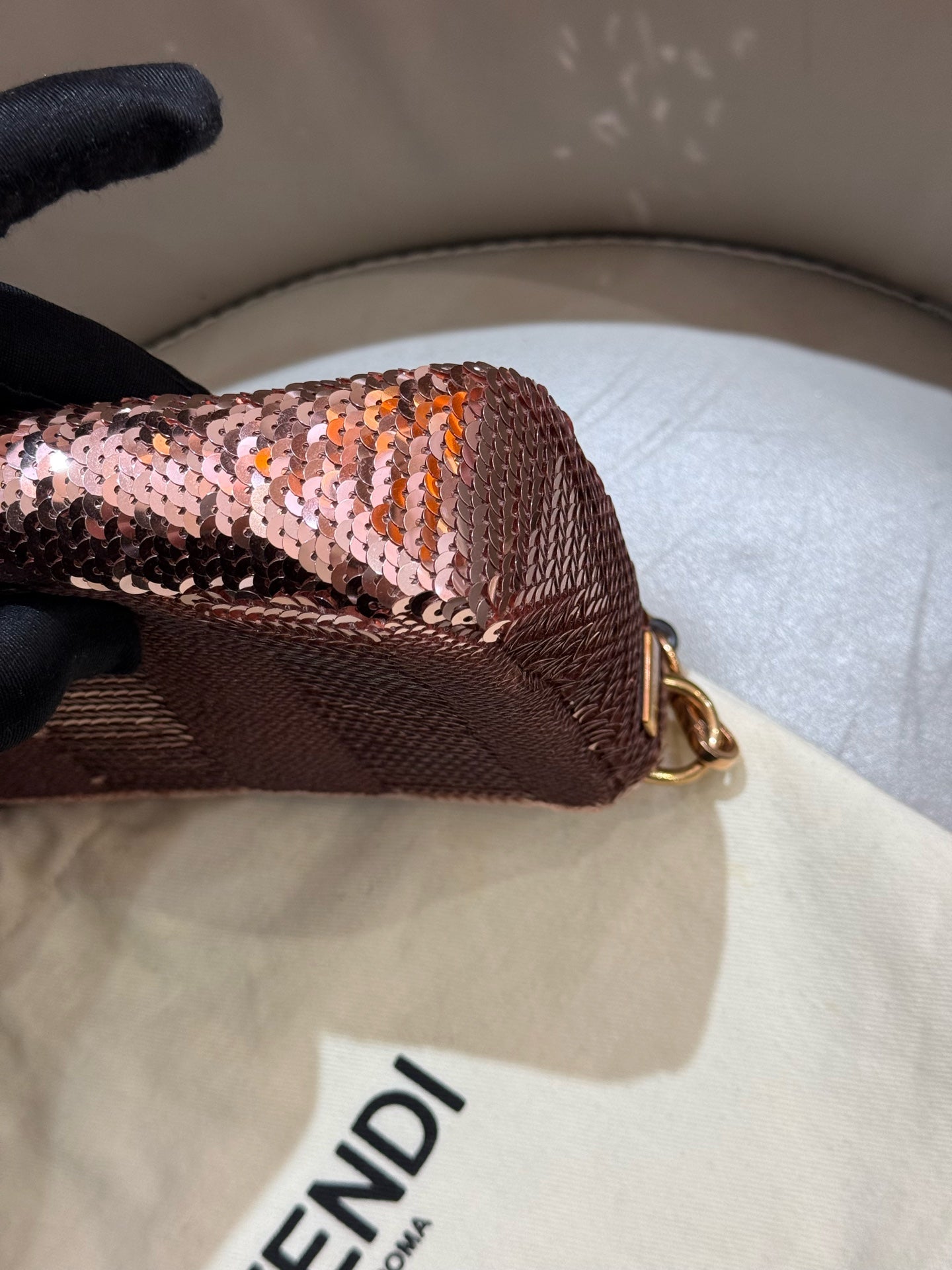 Fendi - Baguette - Sequins on textile base with metallic leather trim - Pink - (mini)