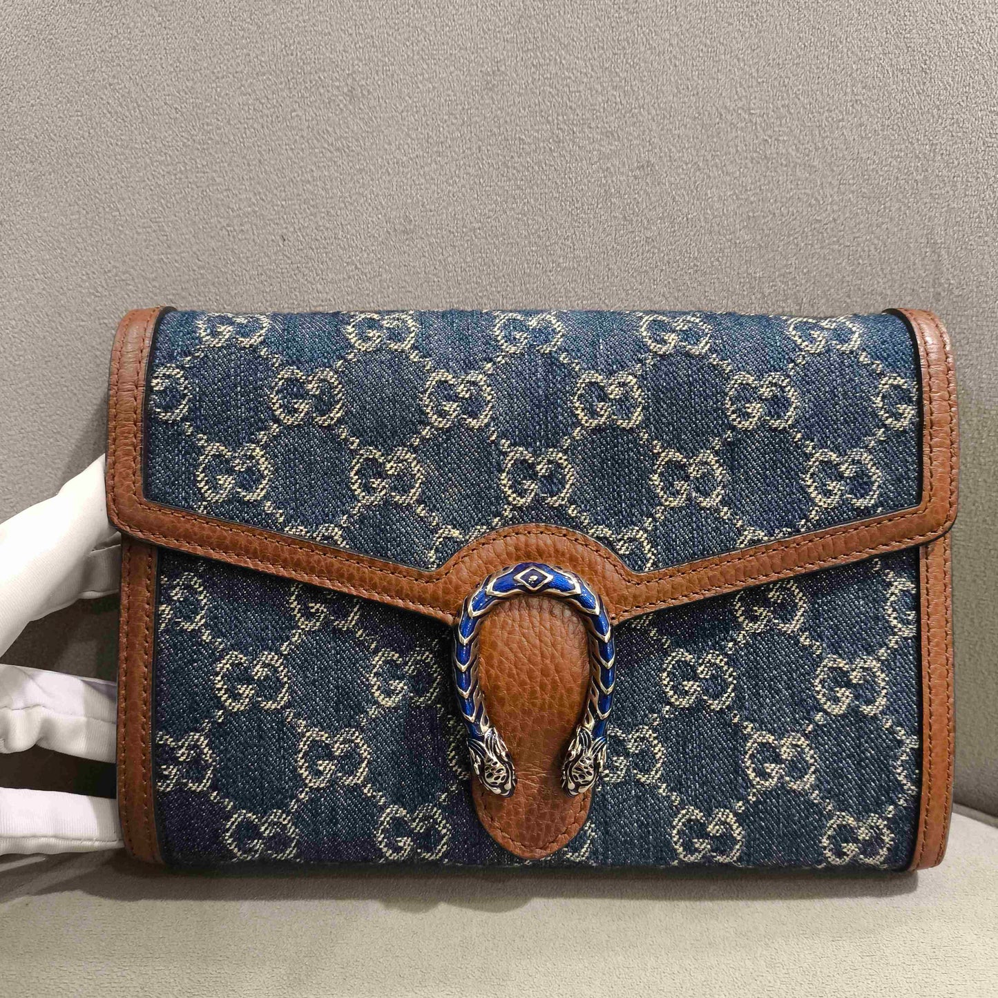 Gucci - Dionysus - Blue denim and brown grained leather - Blue with brown trim - (mini)