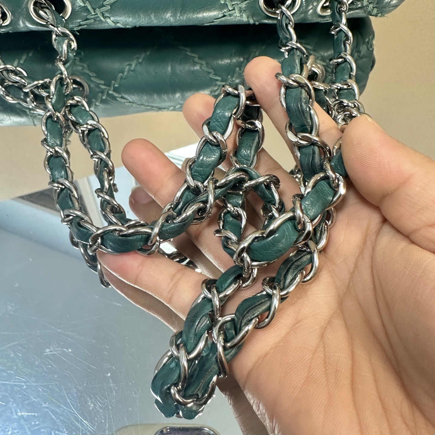 Chanel - Classic Flap with Exposed Stitching - Leather - Green - (small)