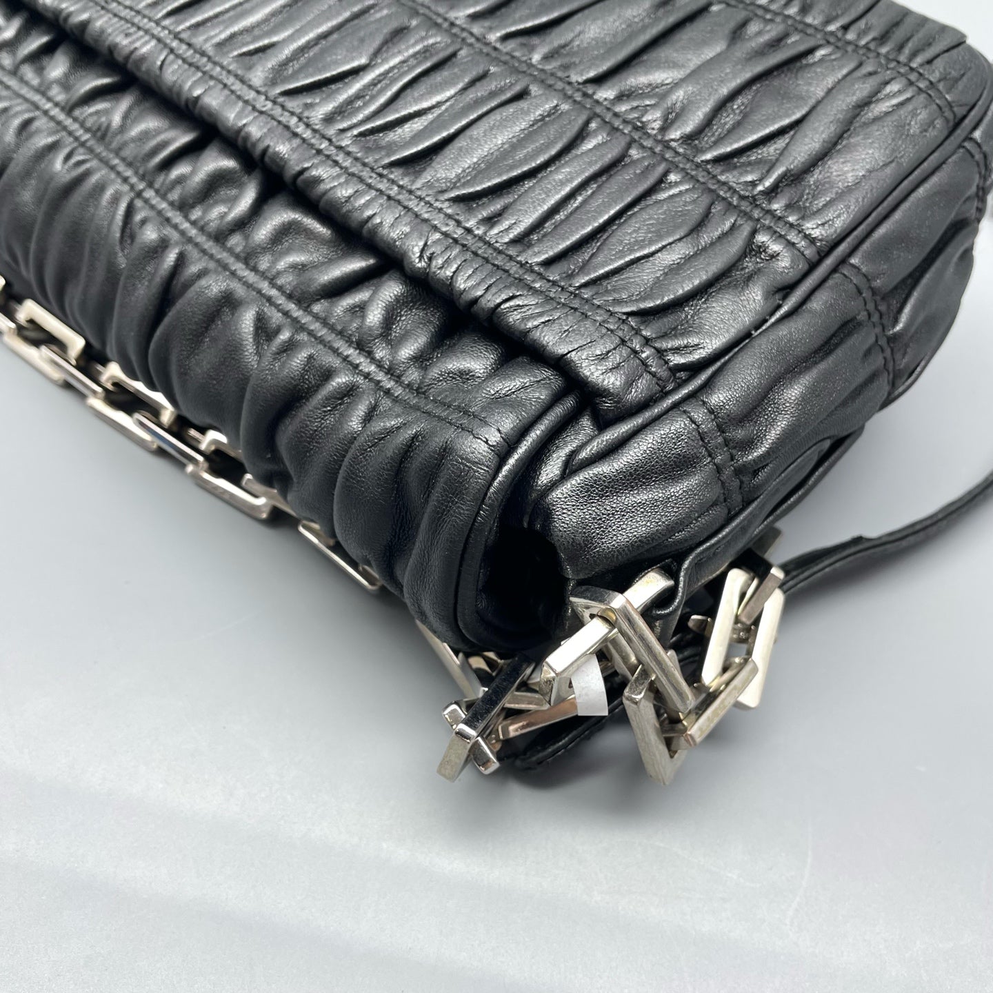 Prada - Gaufre Chain Shoulder Bag - Leather - Black - (small)