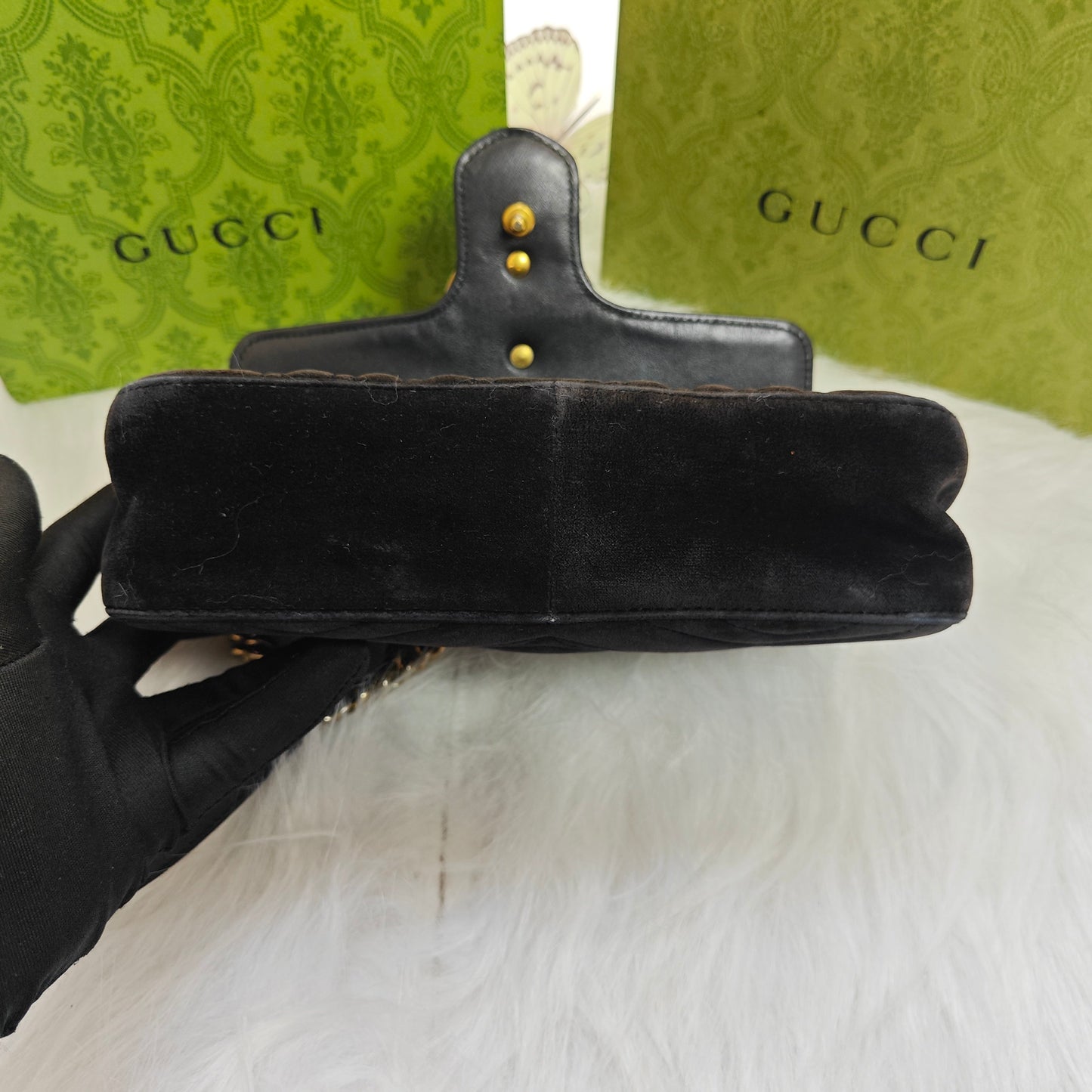 Gucci - GG Marmont Matelassé Mini Bag - Velvet with leather trim - Black - (mini)