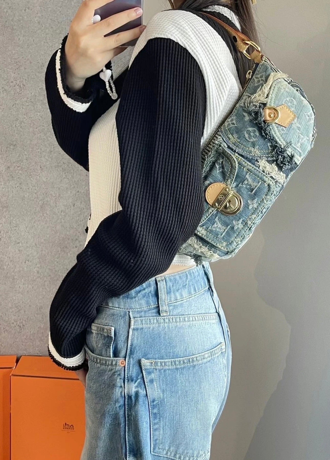 Louis Vuitton - Monogram Denim Distressed Shoulder Bag - Denim - Jeans, Vachetta leather - Blue - (Small)