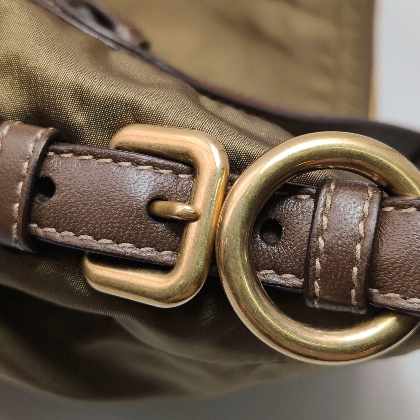 Prada - Nylon Top Handle Bag - Nylon and Leather - Olive Green with Brown Accents - (Medium)