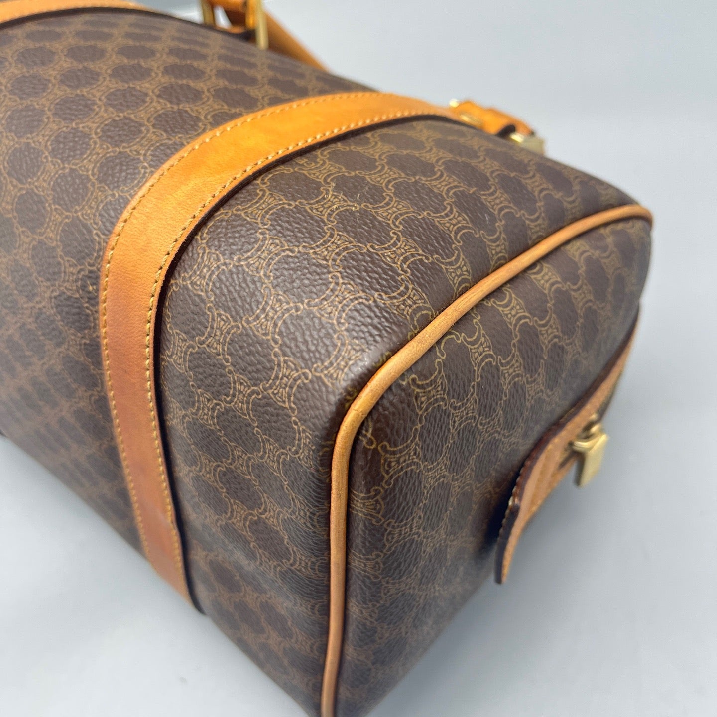 Celine - Boston Bag Small - Triomphe coated canvas with Vachetta leather trim - Brown with tan leather trim - (Small)