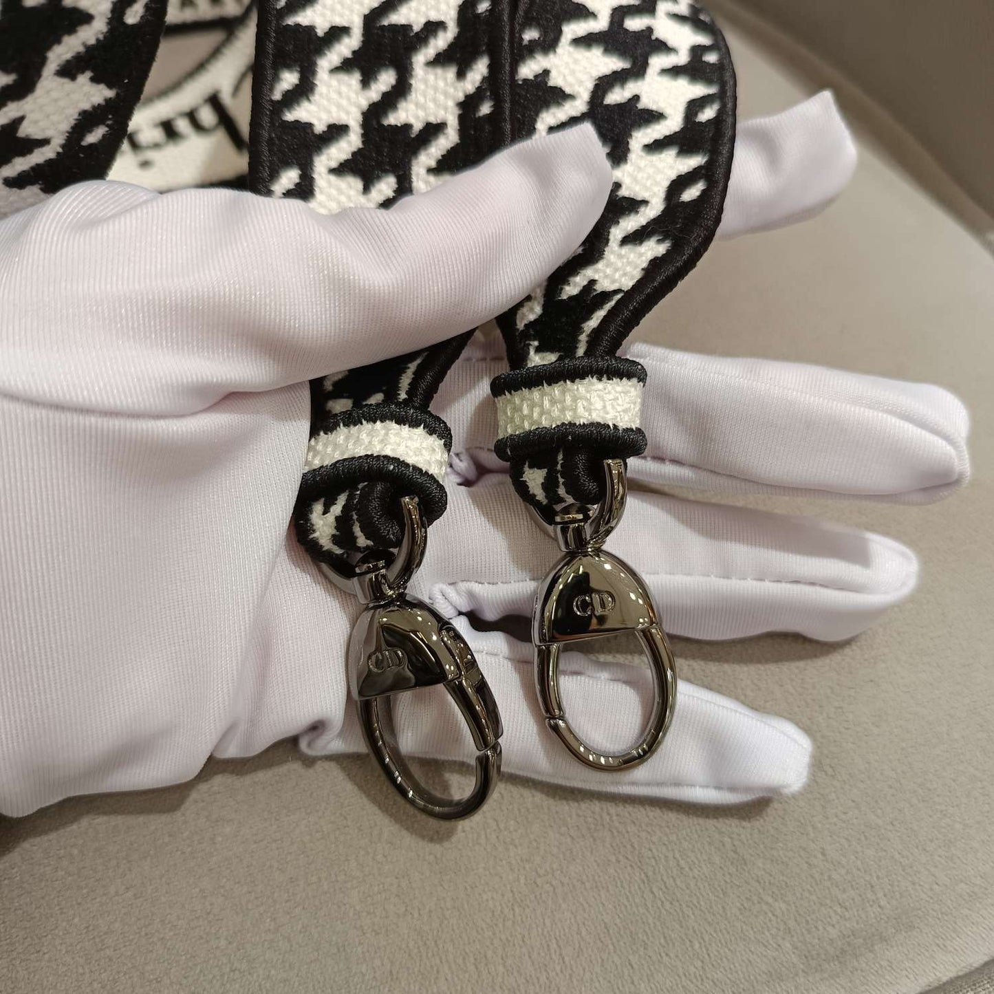 Dior - Lady Dior Mini - Textile fabric with houndstooth pattern - Black and White - (mini)